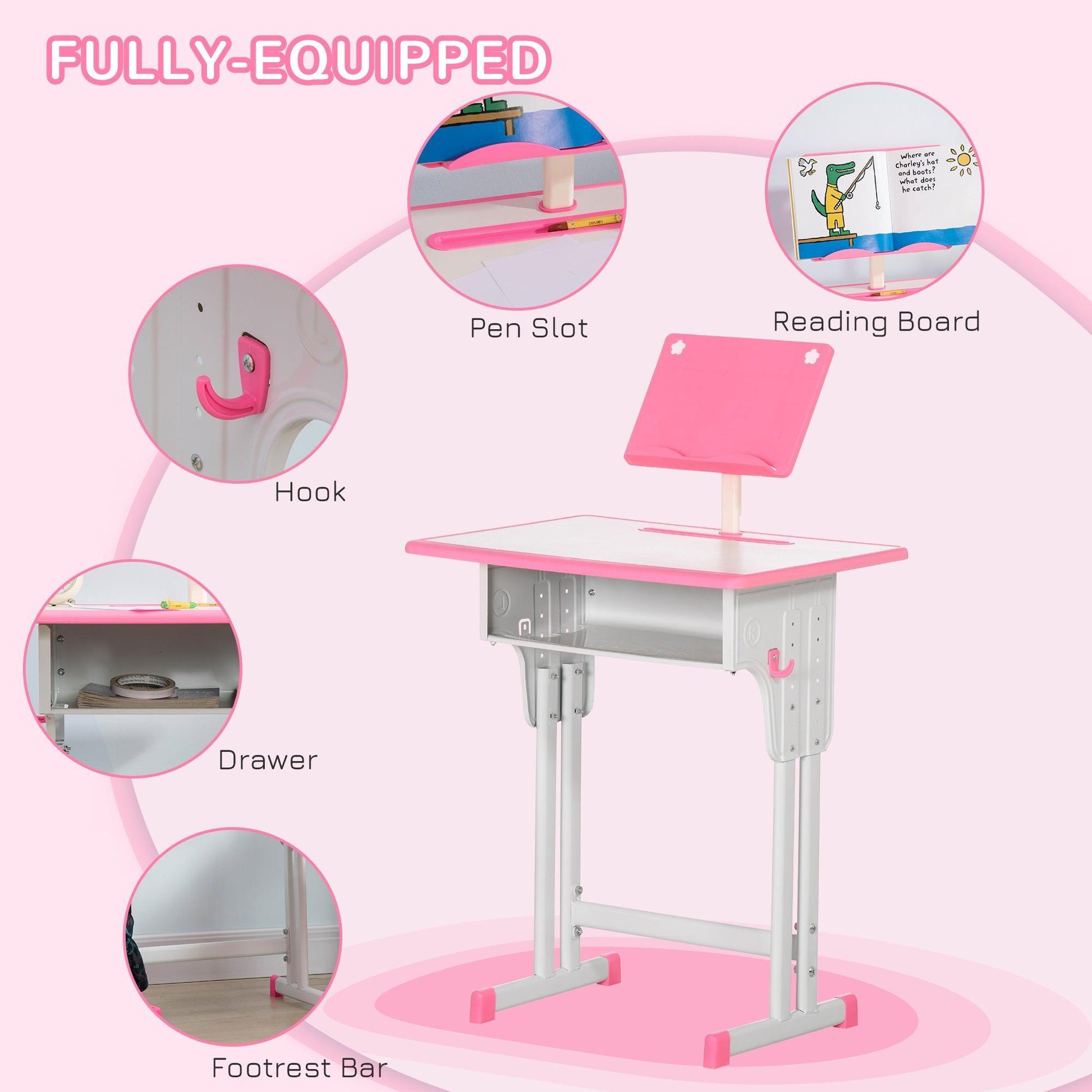 HOMCOM Pink Kids Desk Set - ALL4U RETAILER LTD