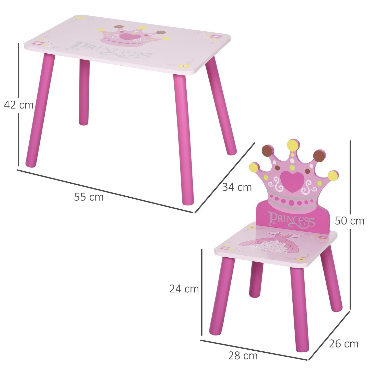 HOMCOM Pink Kids Wooden Table Chair Set for Girls - ALL4U RETAILER LTD