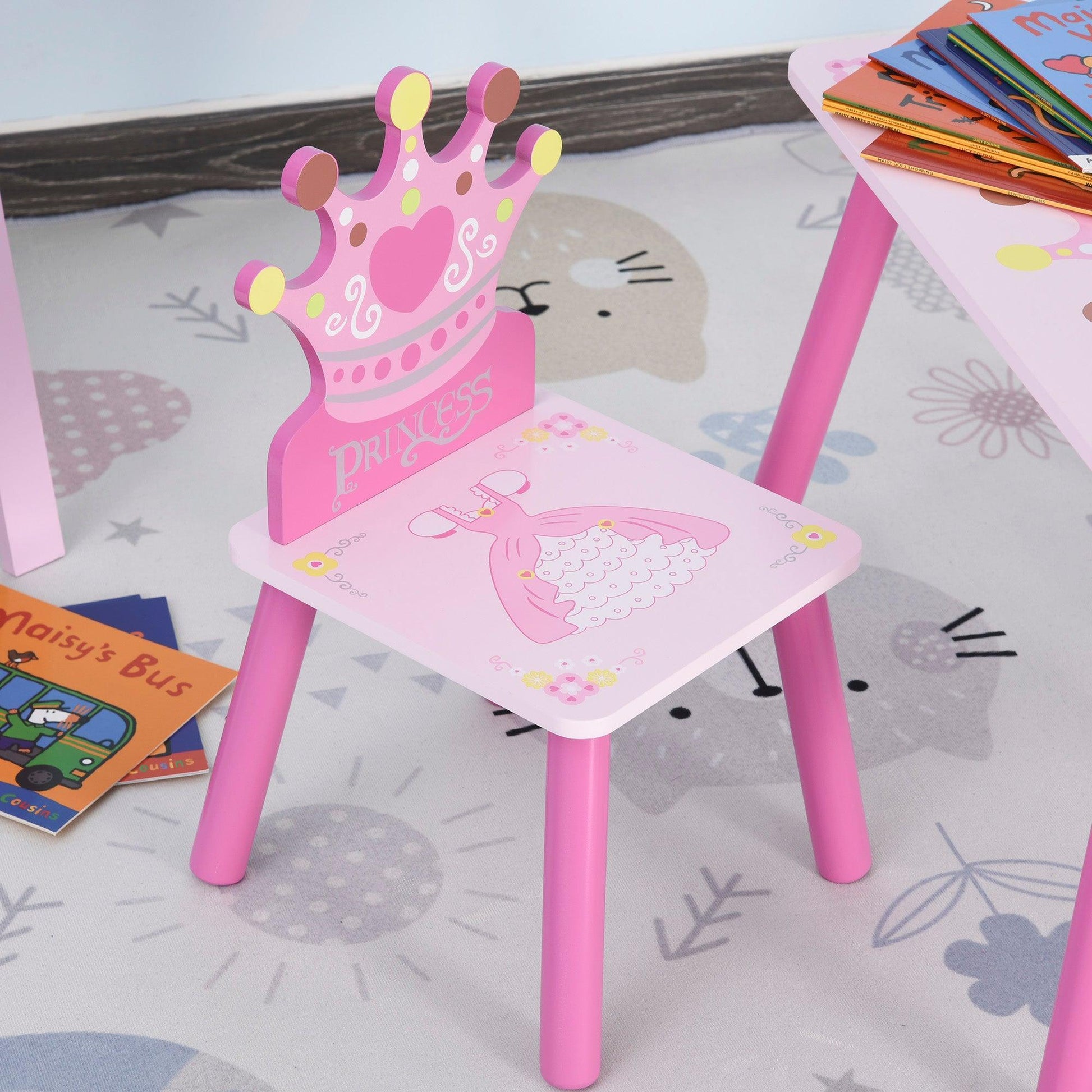 HOMCOM Pink Kids Wooden Table Chair Set for Girls - ALL4U RETAILER LTD