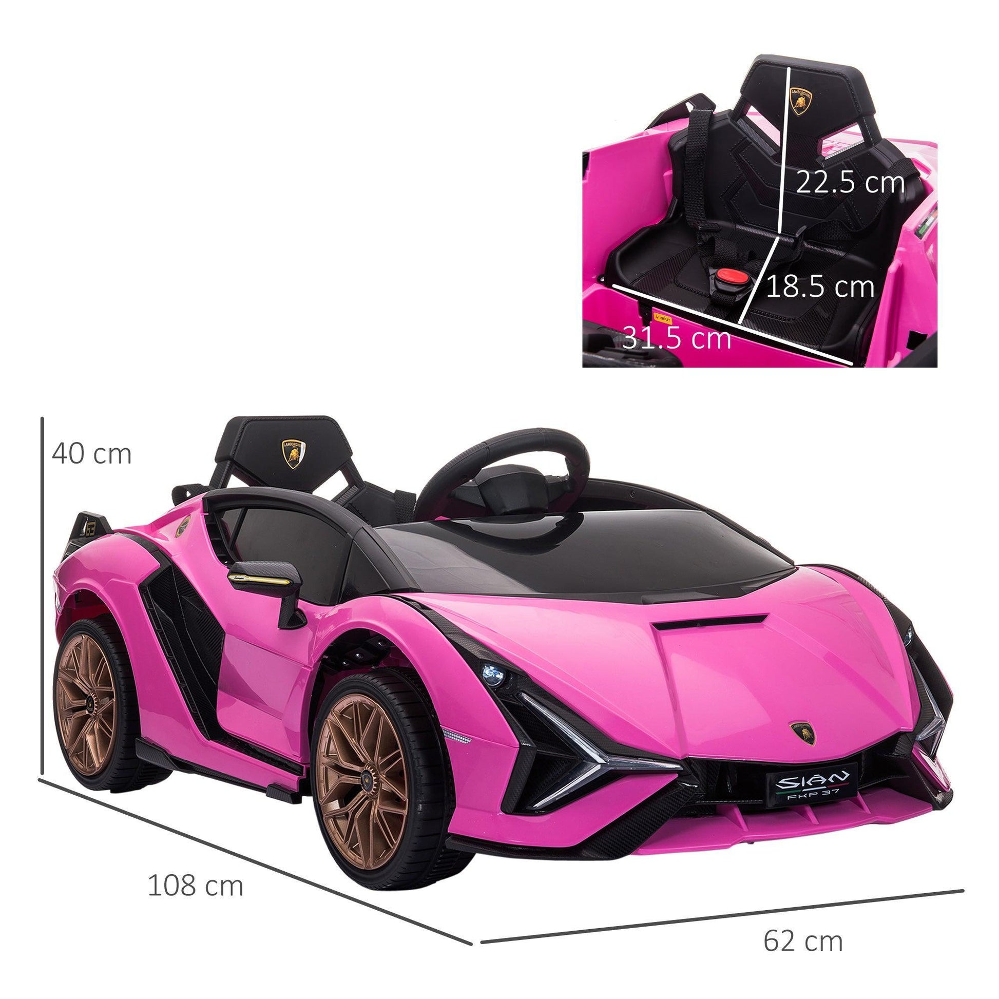 HOMCOM Pink Lamborghini SIAN Ride-On Car - ALL4U RETAILER LTD