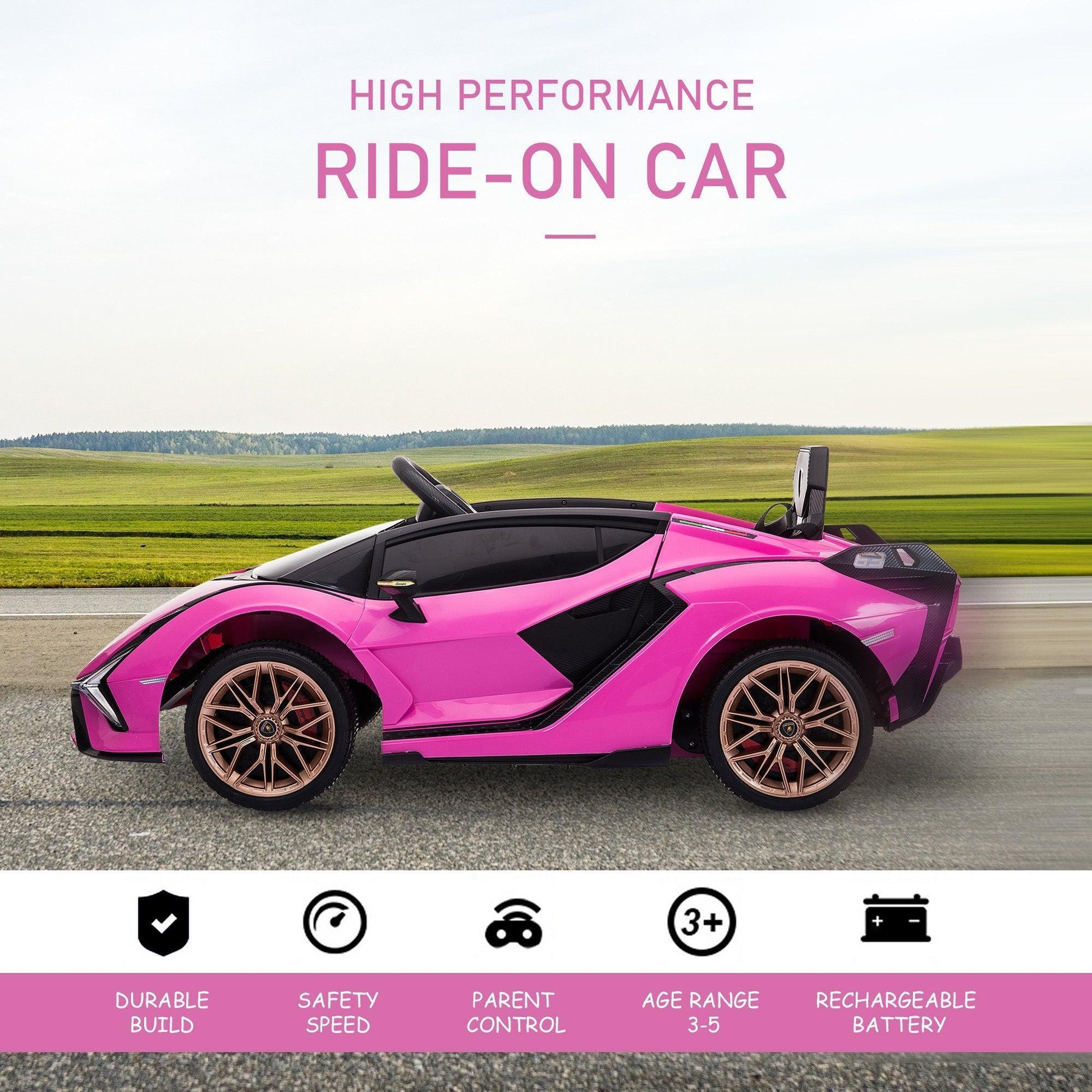 HOMCOM Pink Lamborghini SIAN Ride-On Car - ALL4U RETAILER LTD