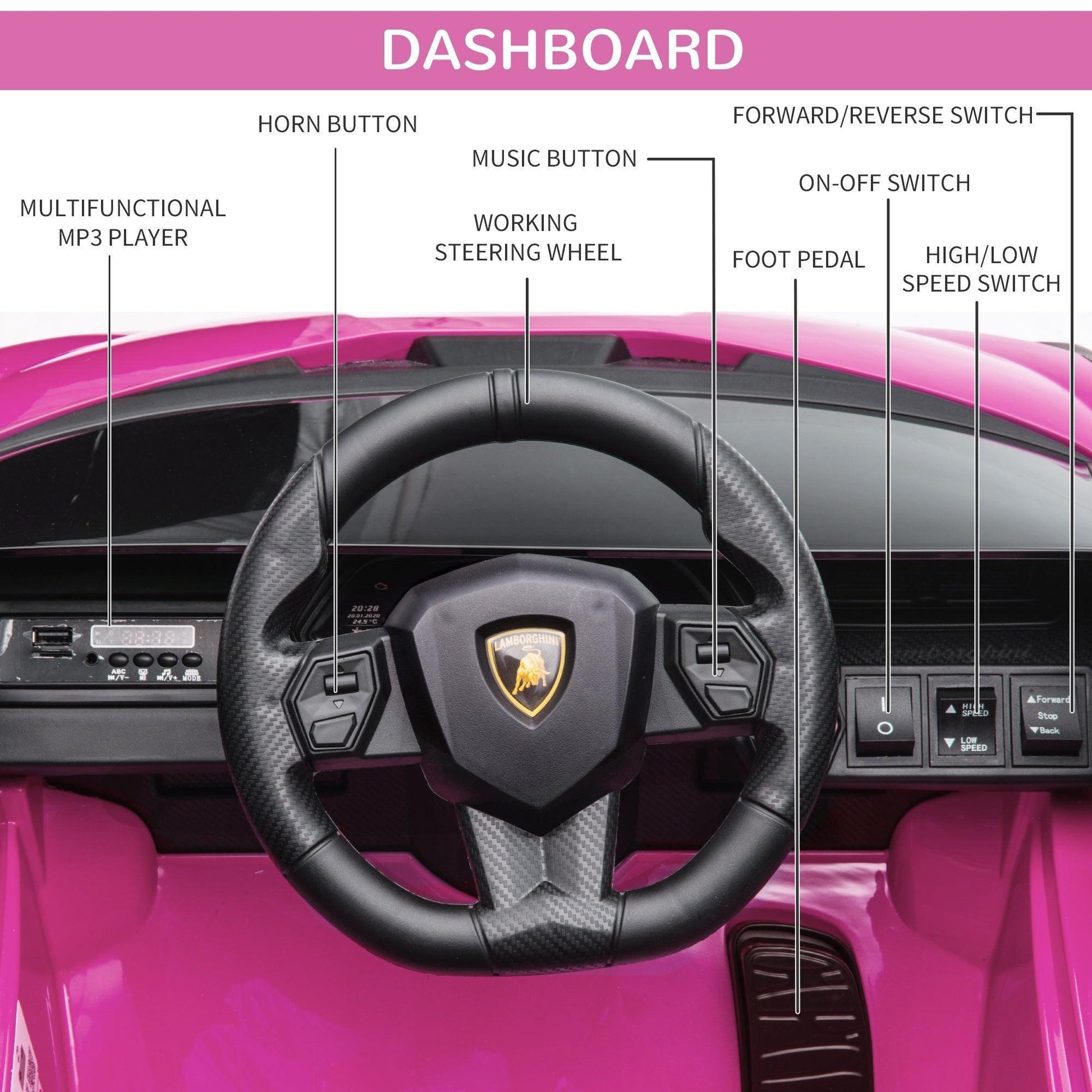 HOMCOM Pink Lamborghini SIAN Ride-On Car - ALL4U RETAILER LTD