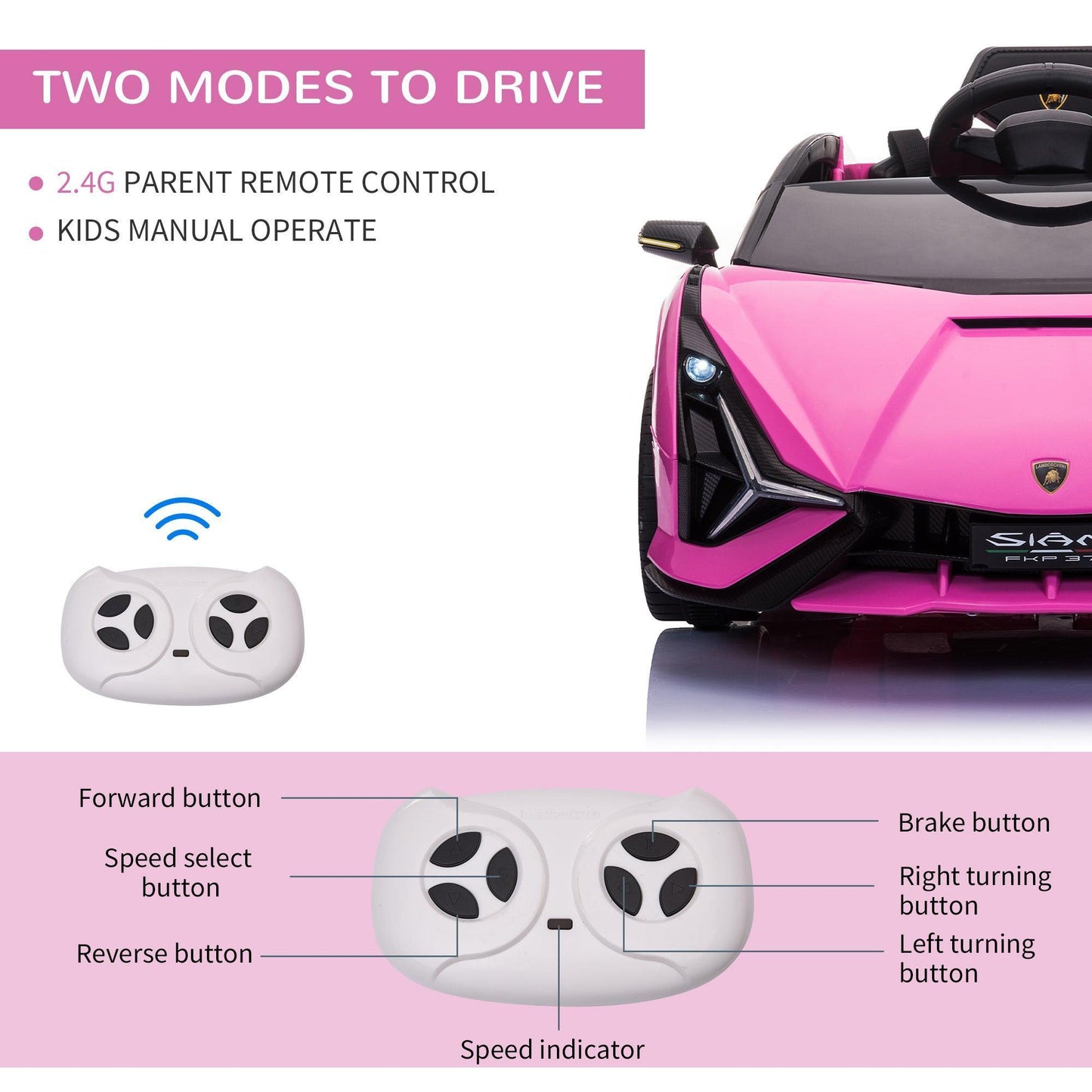 HOMCOM Pink Lamborghini SIAN Ride-On Car - ALL4U RETAILER LTD