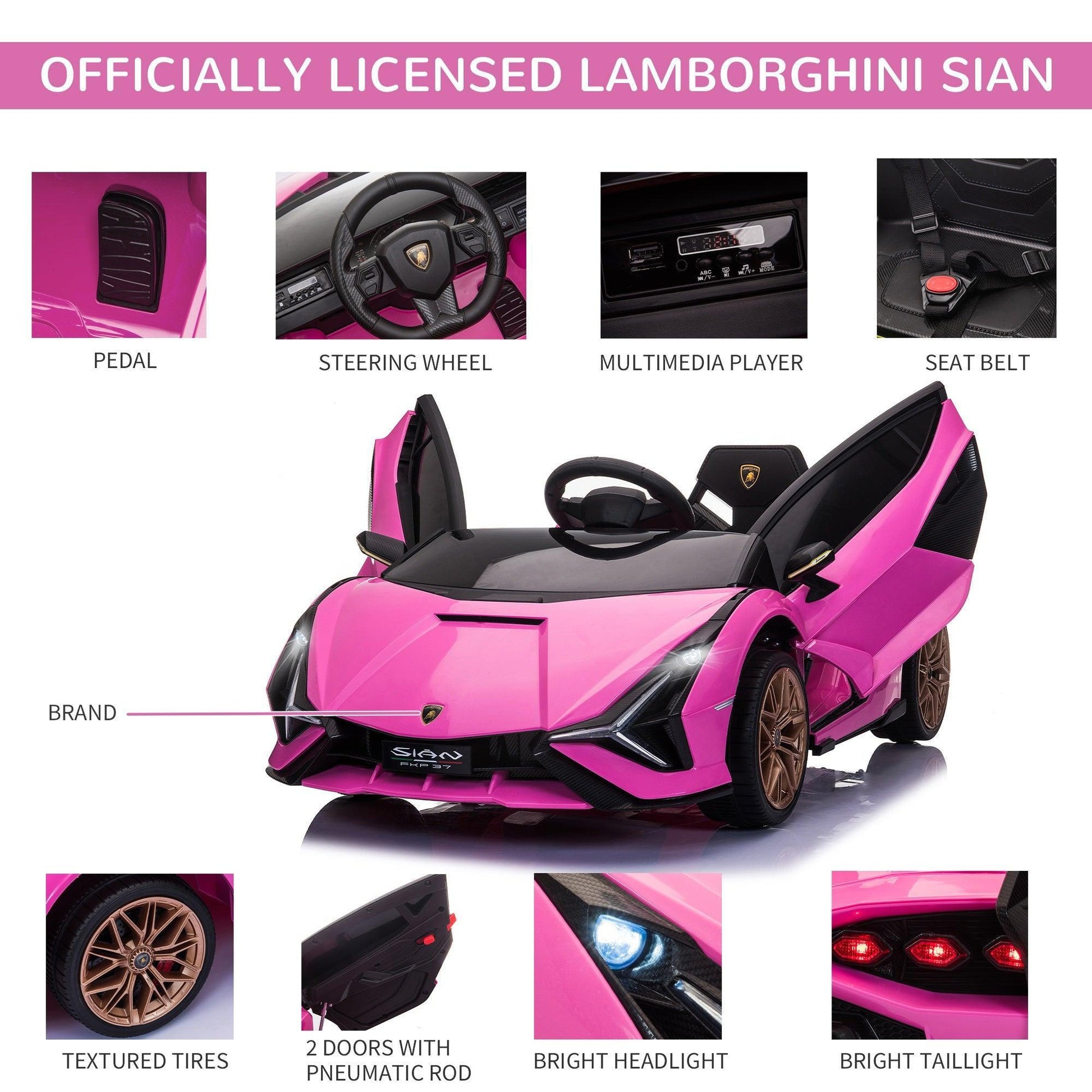 HOMCOM Pink Lamborghini SIAN Ride-On Car - ALL4U RETAILER LTD