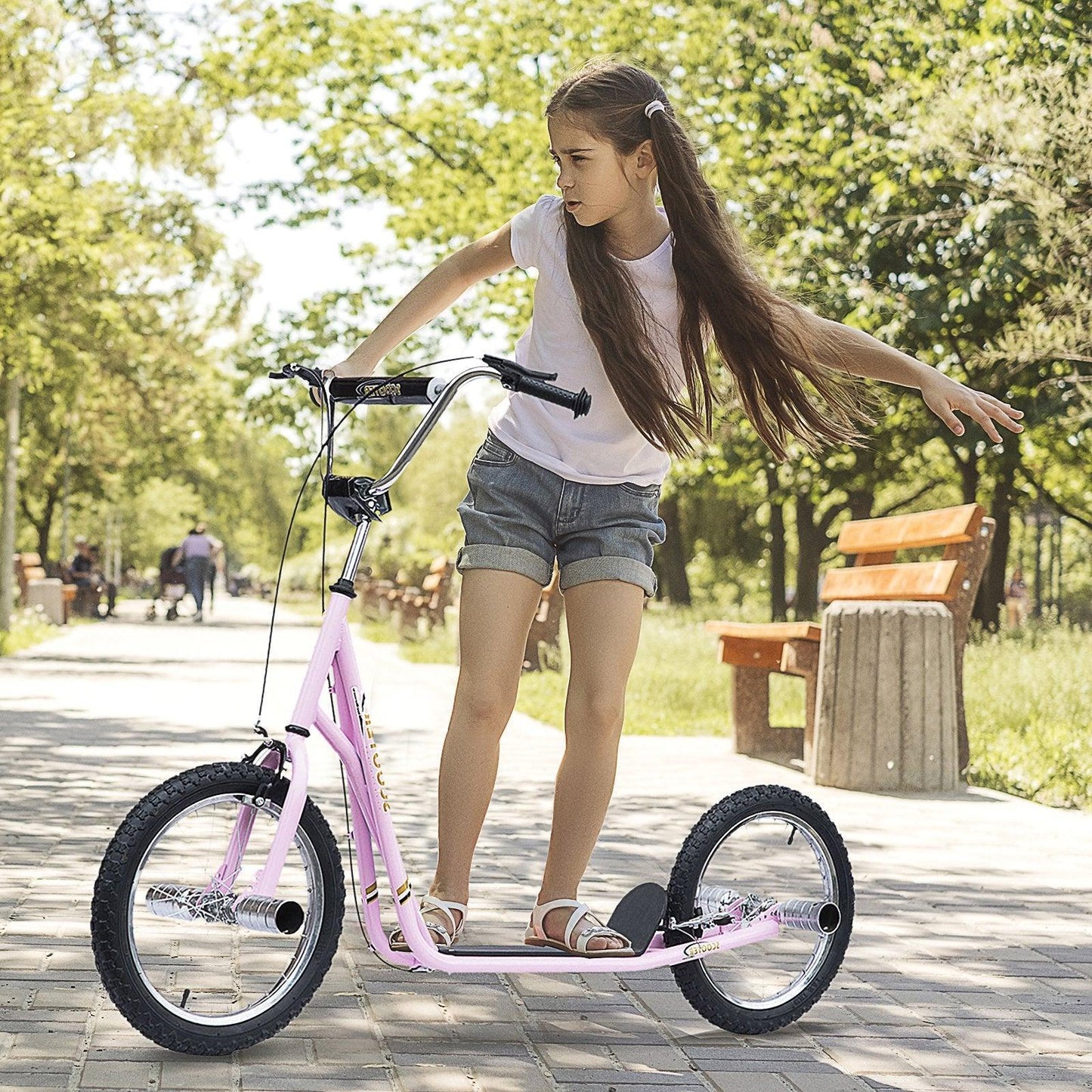 HOMCOM Pink Non-Electric Pneumatic 16 Tire Scooter - ALL4U RETAILER LTD