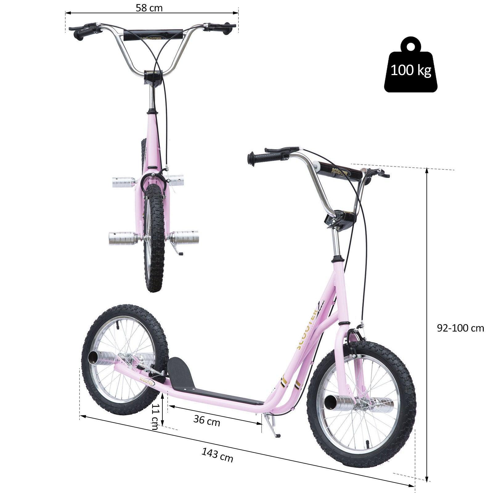 HOMCOM Pink Non-Electric Pneumatic 16 Tire Scooter - ALL4U RETAILER LTD