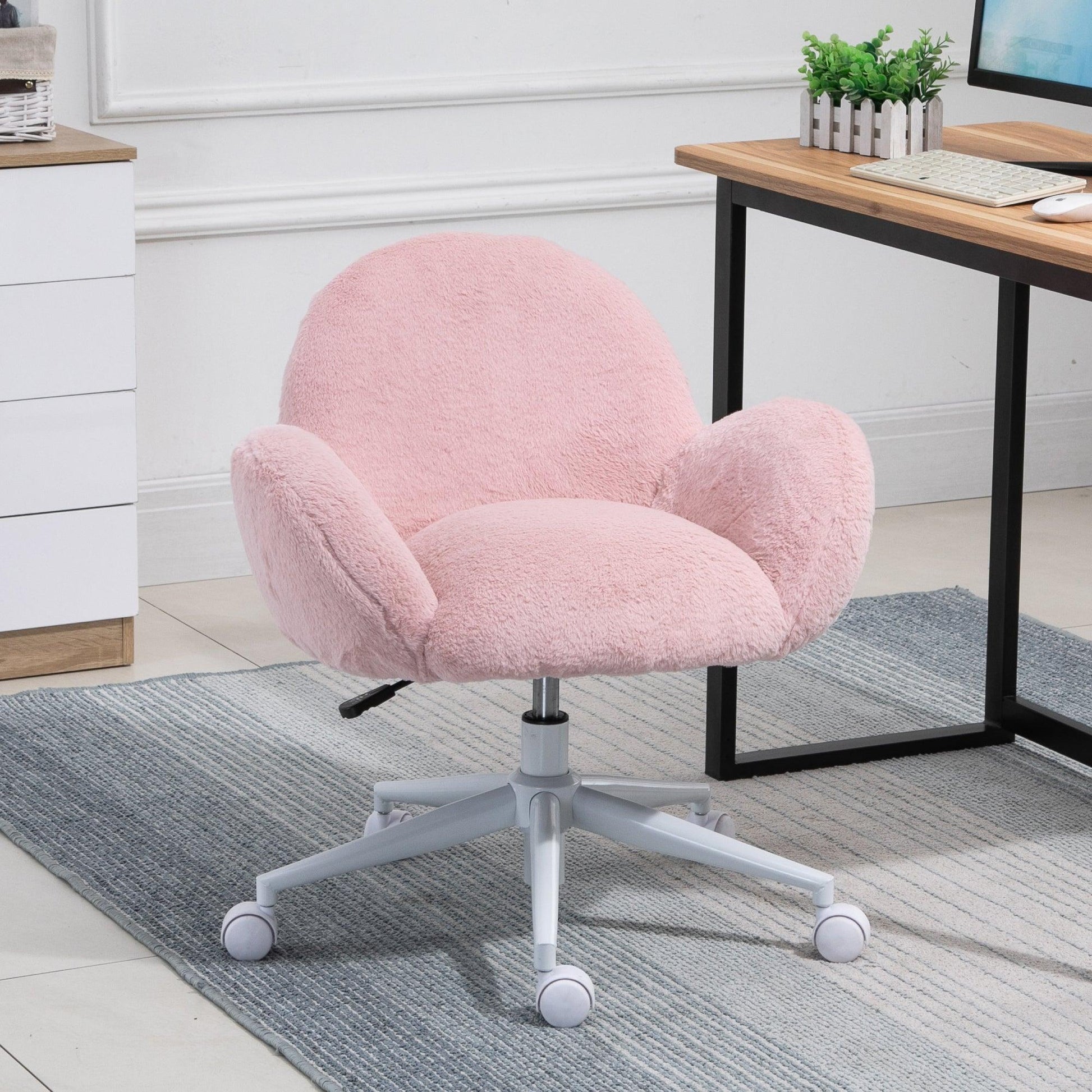 HOMCOM Pink Office Chair with Backrest and Armrest - Home and Bedroom - ALL4U RETAILER LTD