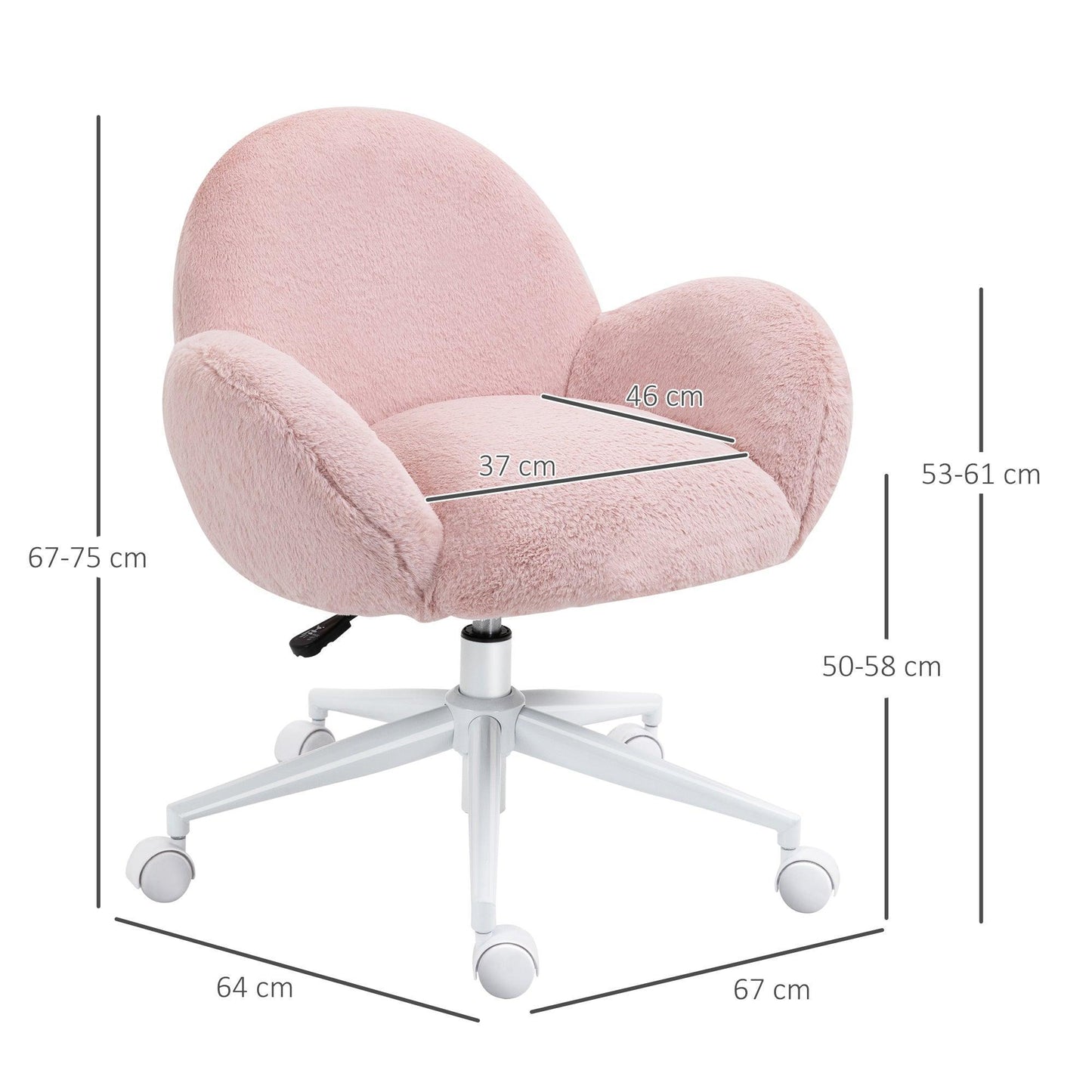 HOMCOM Pink Office Chair with Backrest and Armrest - Home and Bedroom - ALL4U RETAILER LTD