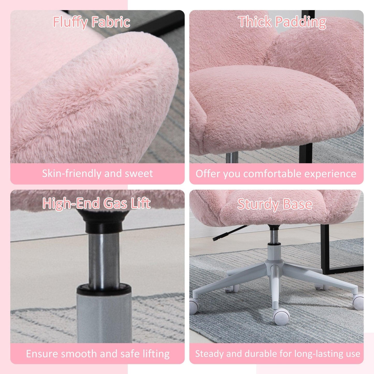 HOMCOM Pink Office Chair with Backrest and Armrest - Home and Bedroom - ALL4U RETAILER LTD