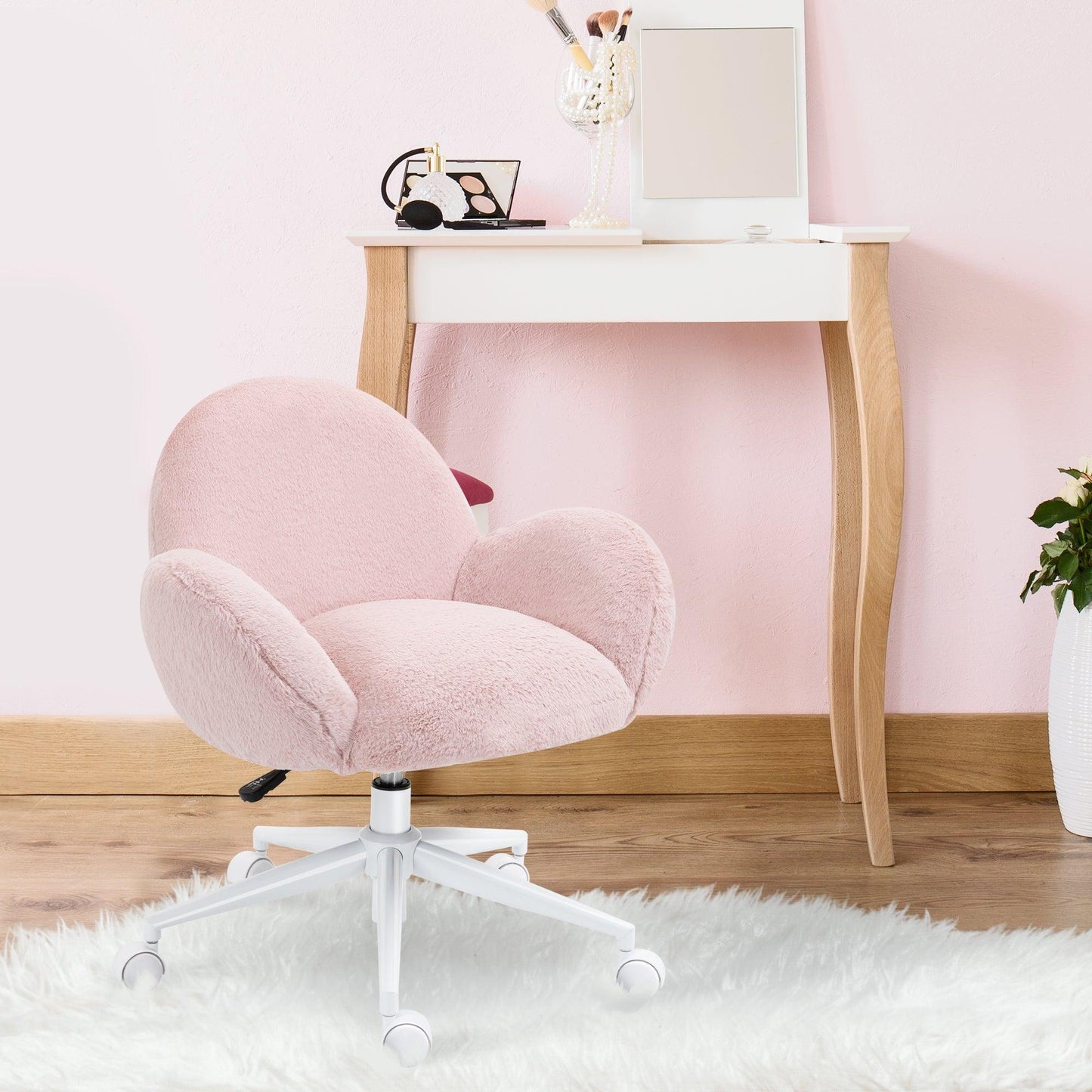 HOMCOM Pink Office Chair with Backrest and Armrest - Home and Bedroom - ALL4U RETAILER LTD