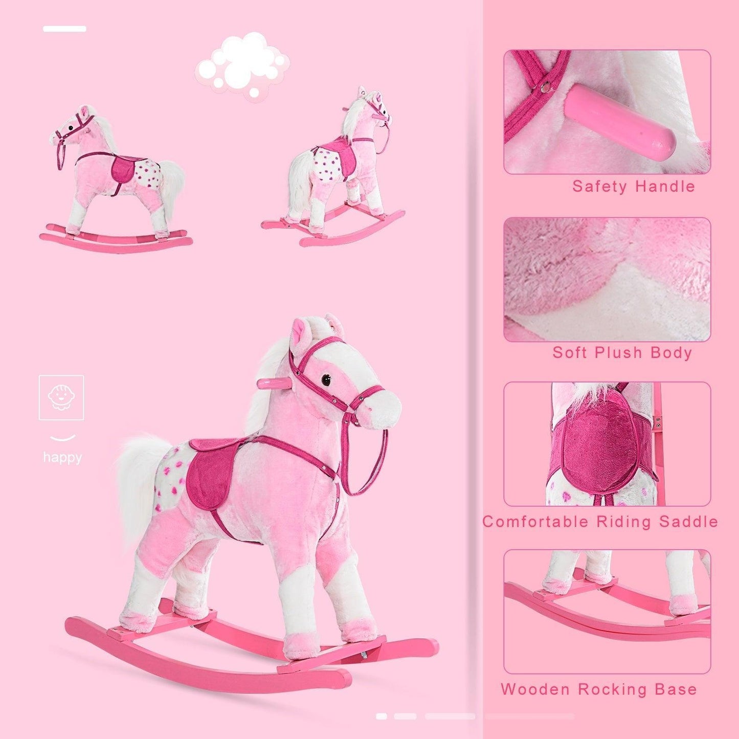 HOMCOM Pink Plush Rocking Horse (with Sound) - ALL4U RETAILER LTD