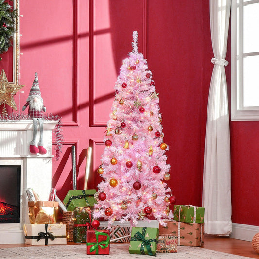 HOMCOM Pink Prelit Pencil Christmas Tree, 7ft - ALL4U RETAILER LTD