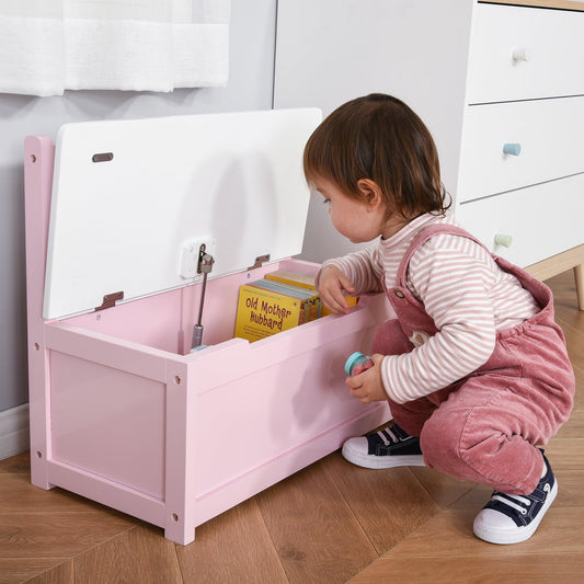HOMCOM Pink Toy Box with Seat - 60x30x50cm - ALL4U RETAILER LTD