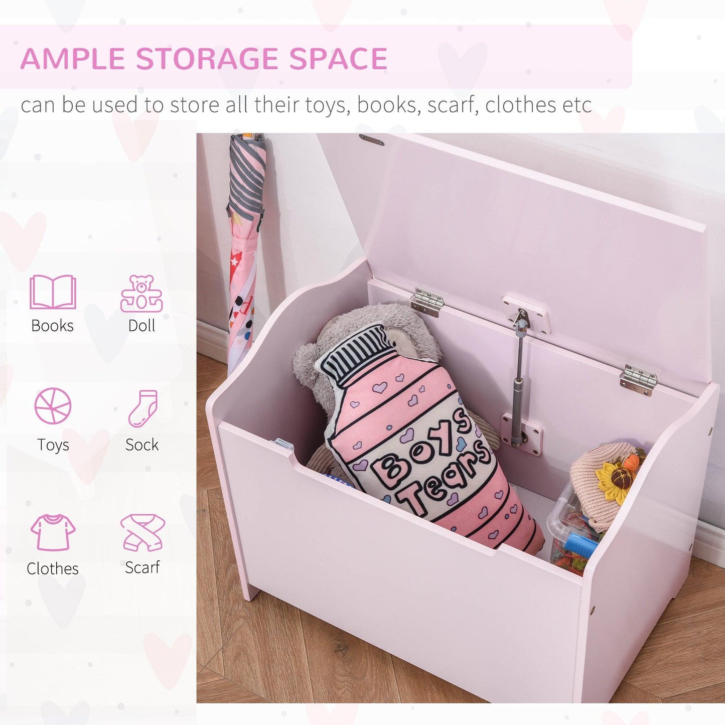 HOMCOM Pink Toy Storage Organiser Chest 60x40x48 cm - ALL4U RETAILER LTD