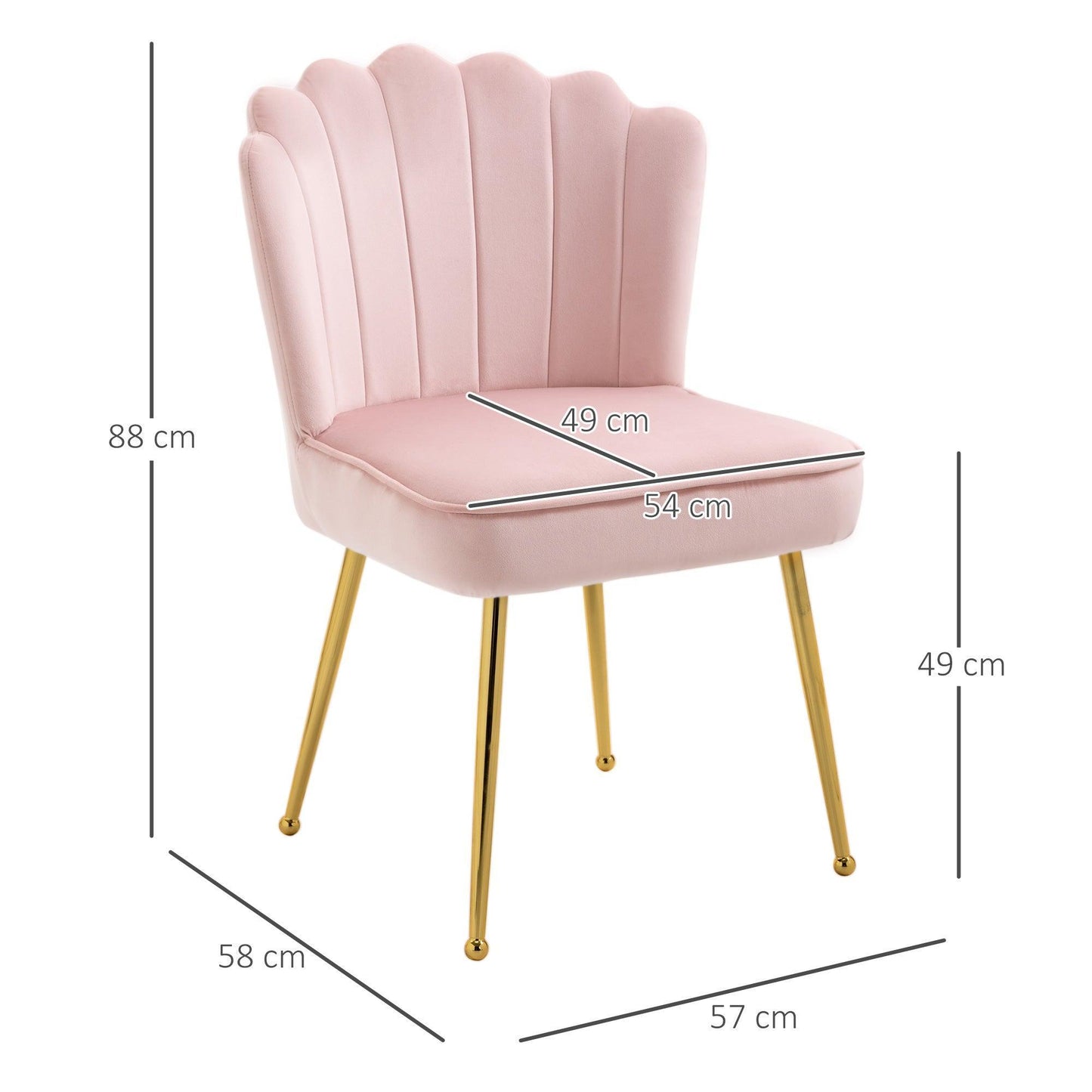 HOMCOM Pink Velvet Accent Chair with Metal Legs - ALL4U RETAILER LTD