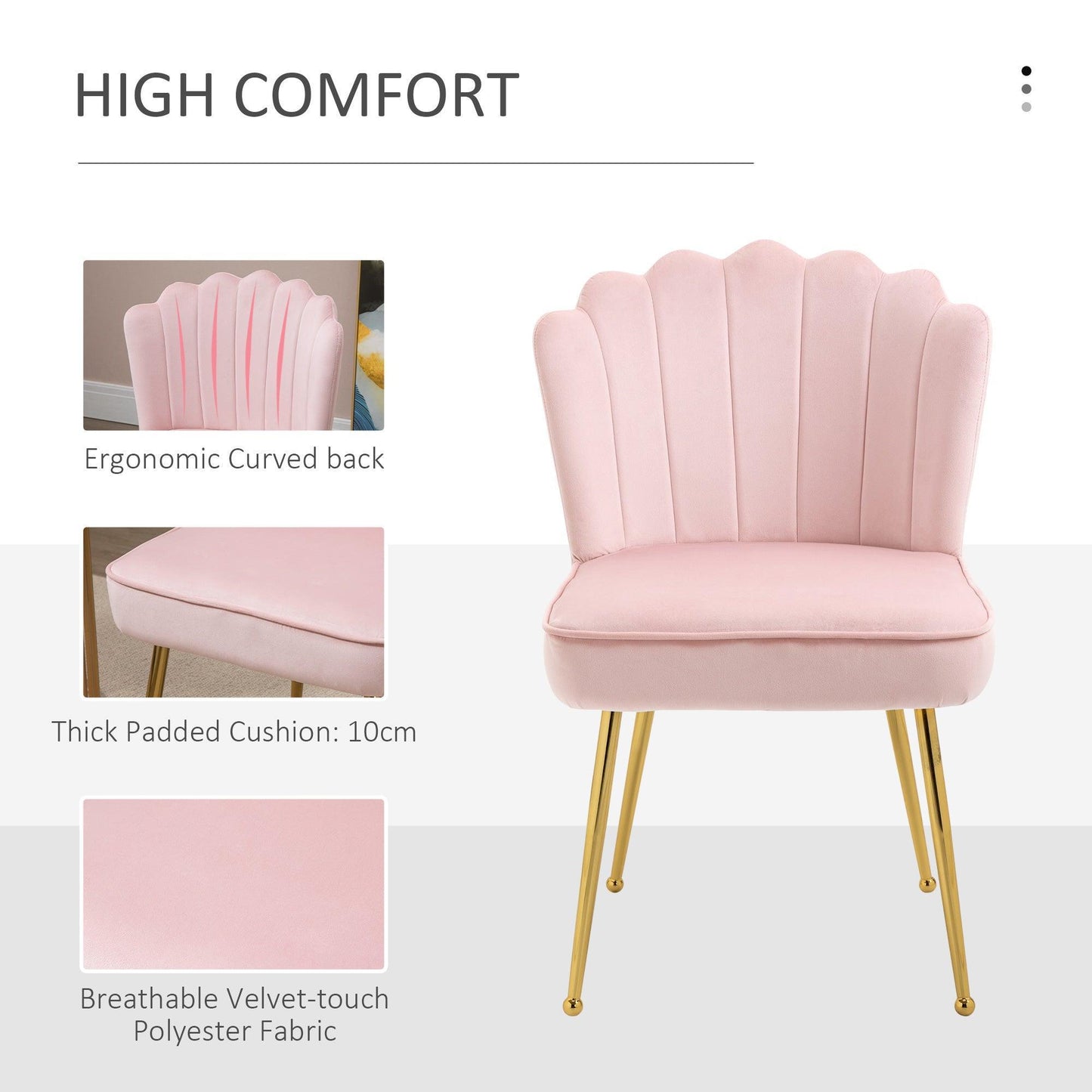 HOMCOM Pink Velvet Accent Chair with Metal Legs - ALL4U RETAILER LTD