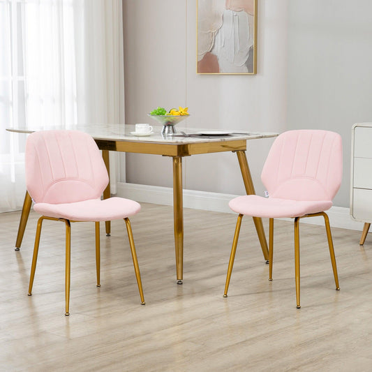 HOMCOM Pink Velvet Dining Chairs - Set of 2 - ALL4U RETAILER LTD