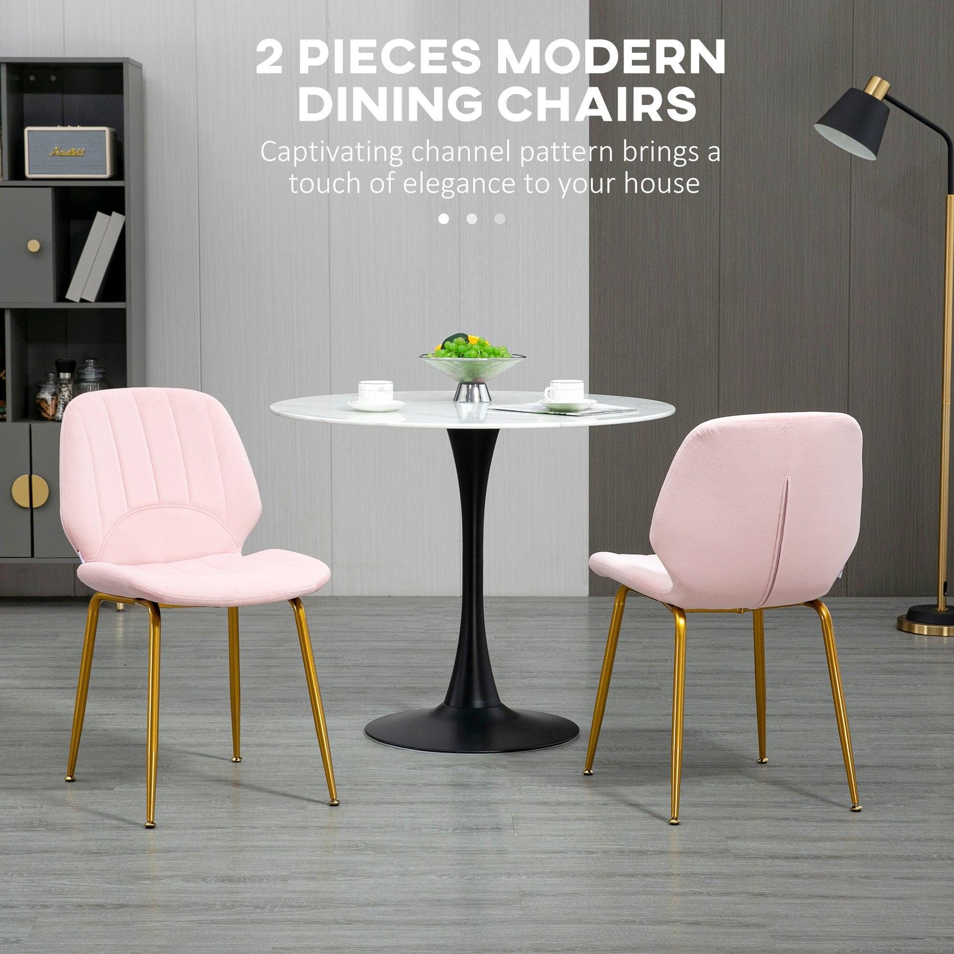 HOMCOM Pink Velvet Dining Chairs - Set of 2 - ALL4U RETAILER LTD