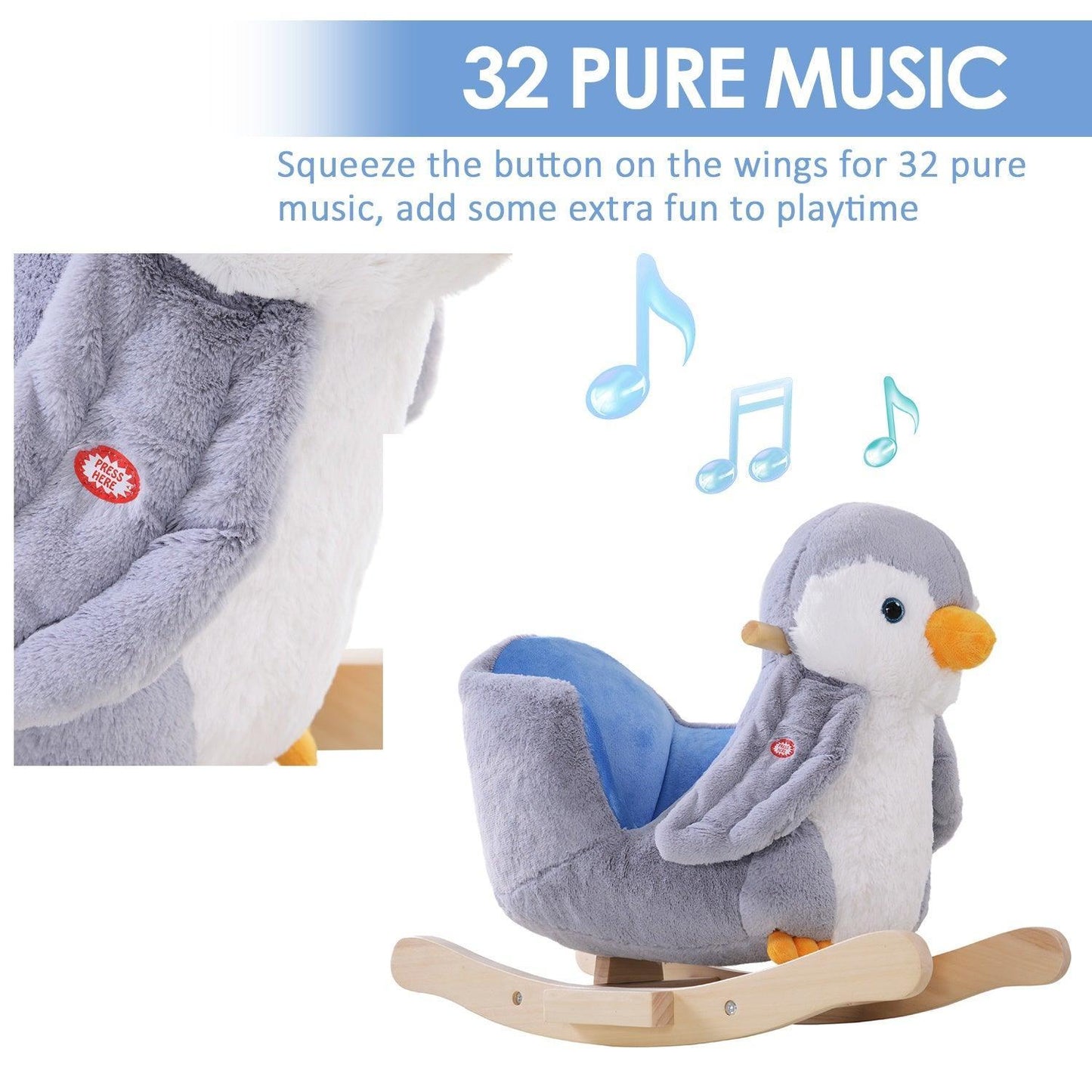 HOMCOM Plush Musical Penguin Rocker - ALL4U RETAILER LTD