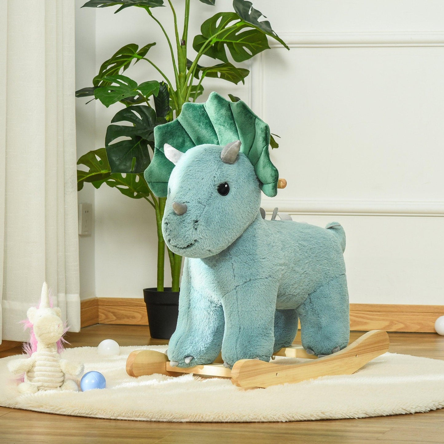 HOMCOM Plush Triceratops Ride-On Rocker for Kids - ALL4U RETAILER LTD