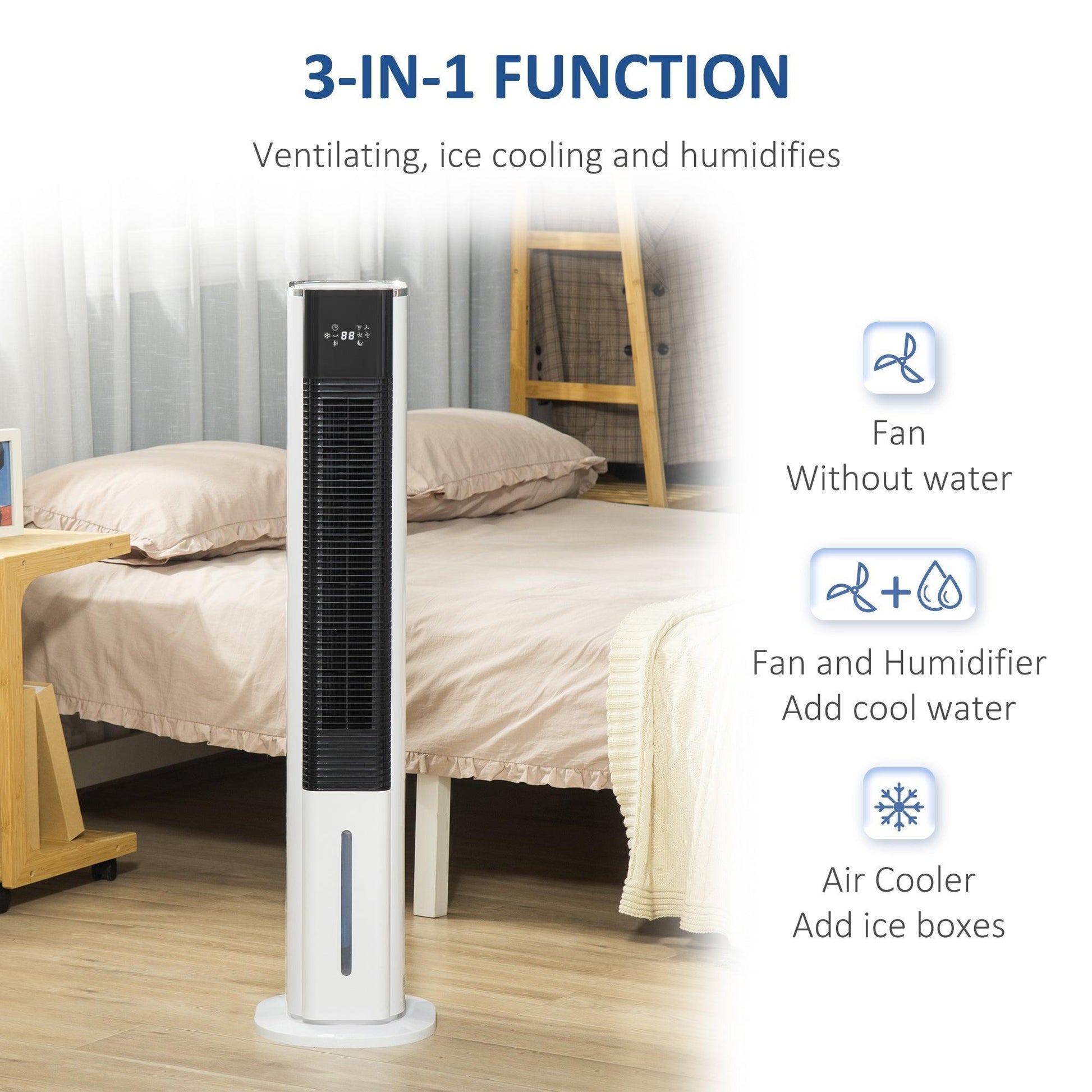 HOMCOM Portable Air Cooler with Remote, Timer - 3 Modes, White - ALL4U RETAILER LTD