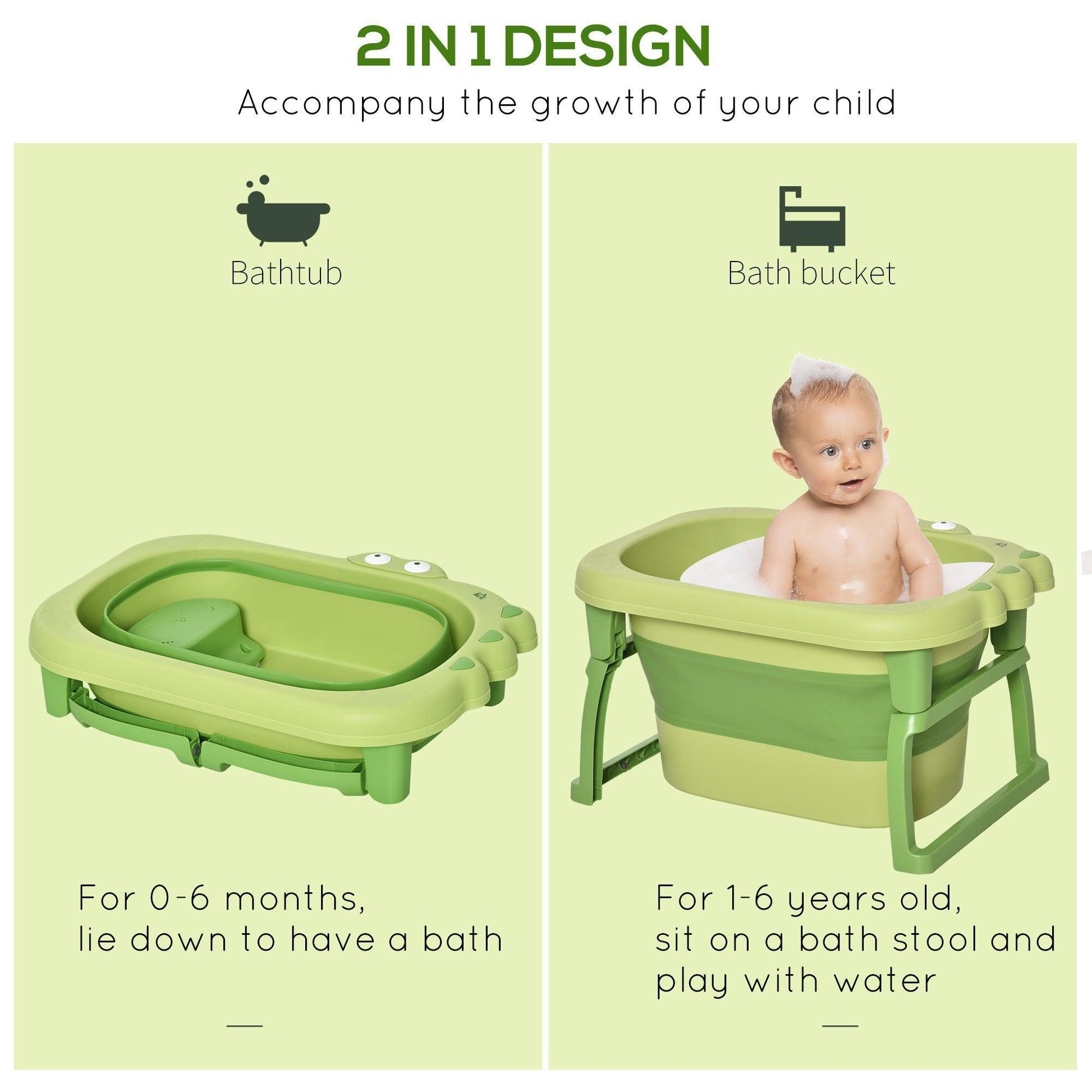 HOMCOM Portable Baby Bath Tub with Stool Seat - ALL4U RETAILER LTD