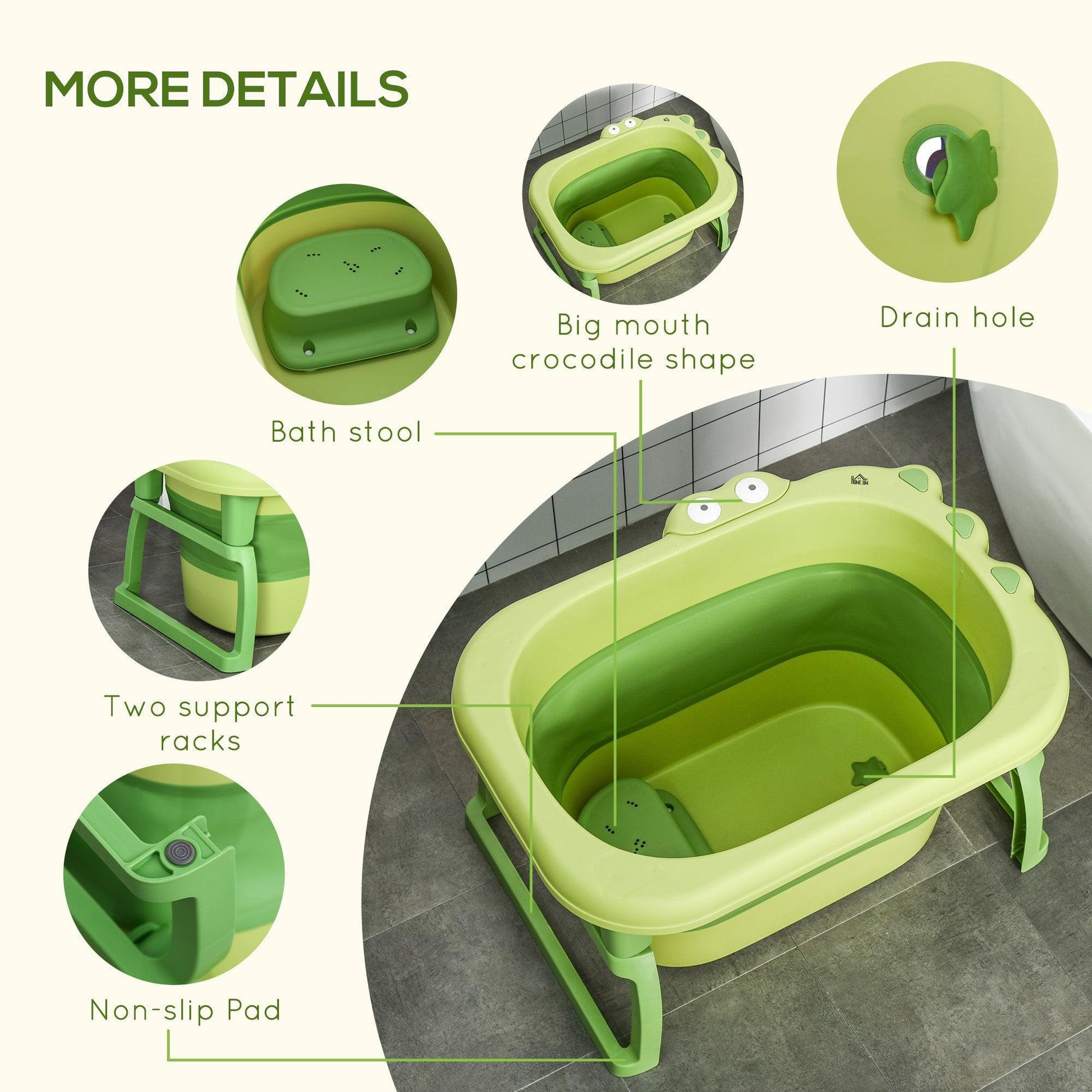 HOMCOM Portable Baby Bath Tub with Stool Seat - ALL4U RETAILER LTD