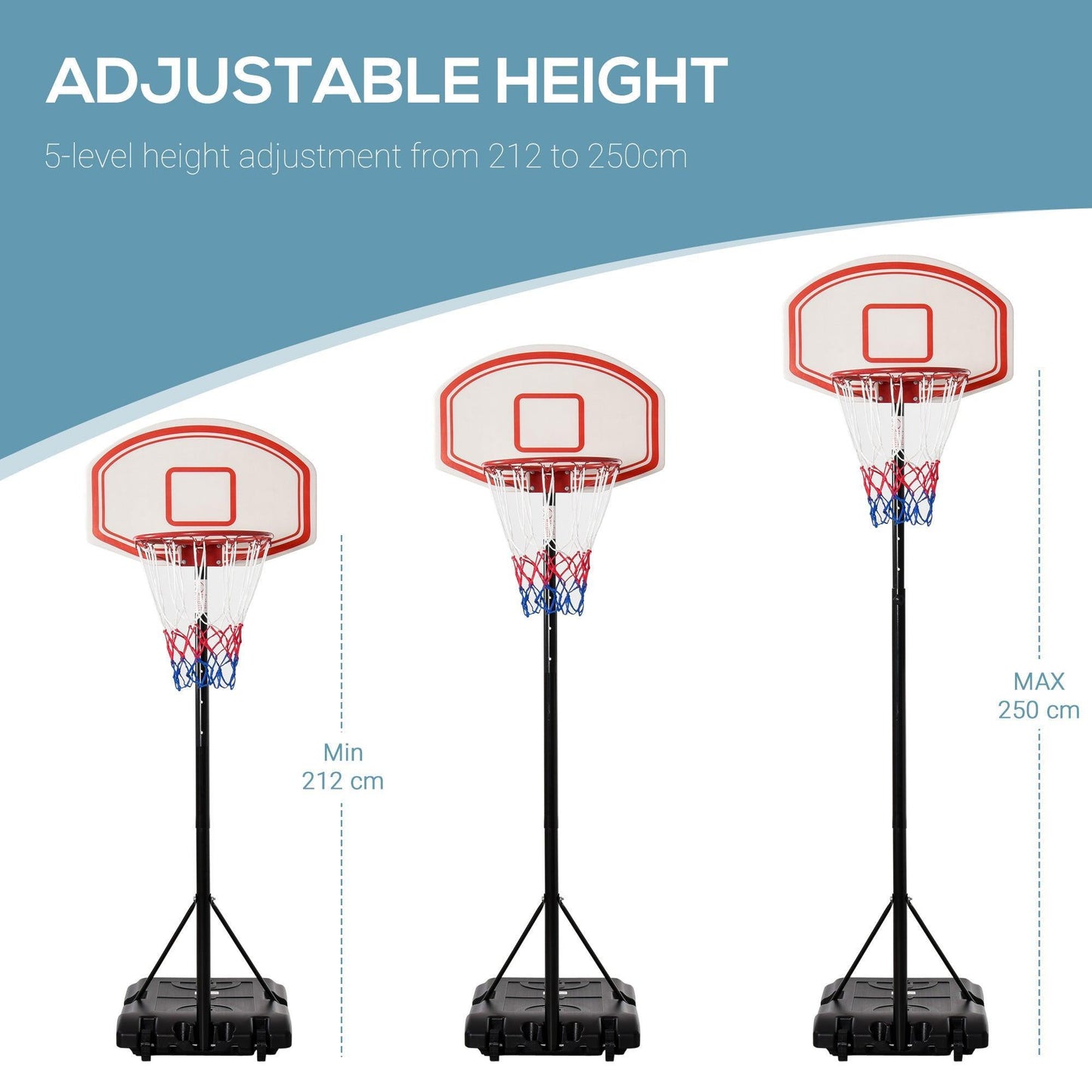 HOMCOM Portable Basketball Stand - Adjustable Height, Sturdy Rim - ALL4U RETAILER LTD