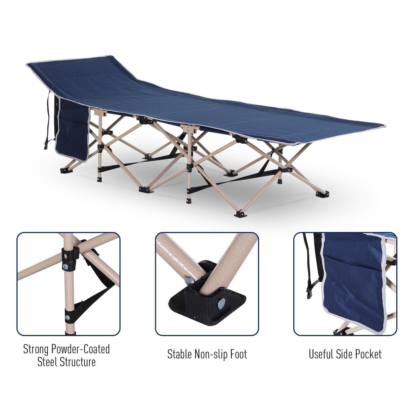 HOMCOM Portable Blue Camping Cot with Bag - ALL4U RETAILER LTD