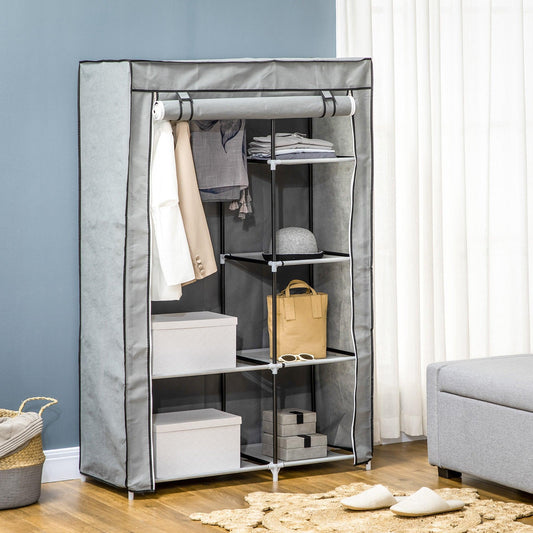 HOMCOM Portable Fabric Wardrobe - 6 Shelves | Light Grey - ALL4U RETAILER LTD