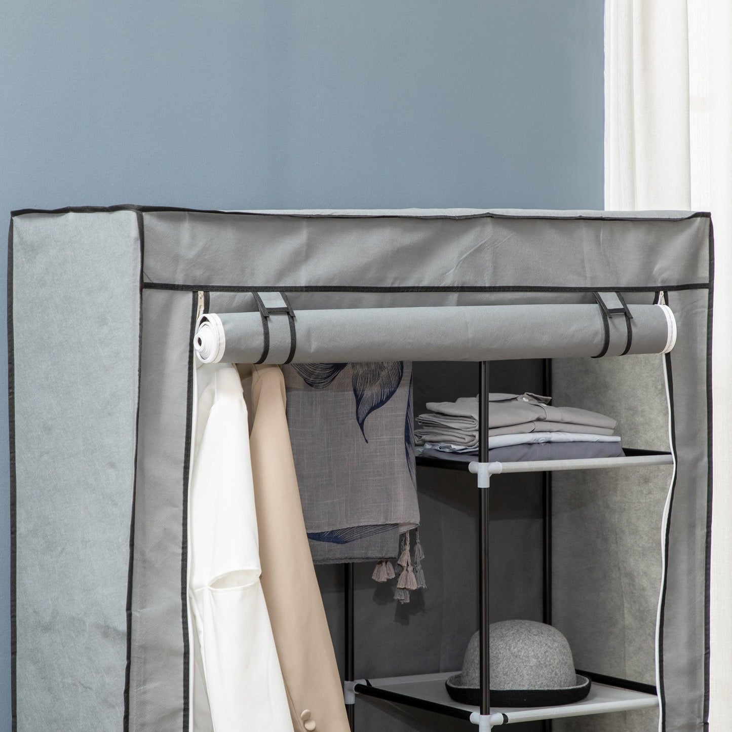 HOMCOM Portable Fabric Wardrobe - 6 Shelves | Light Grey - ALL4U RETAILER LTD