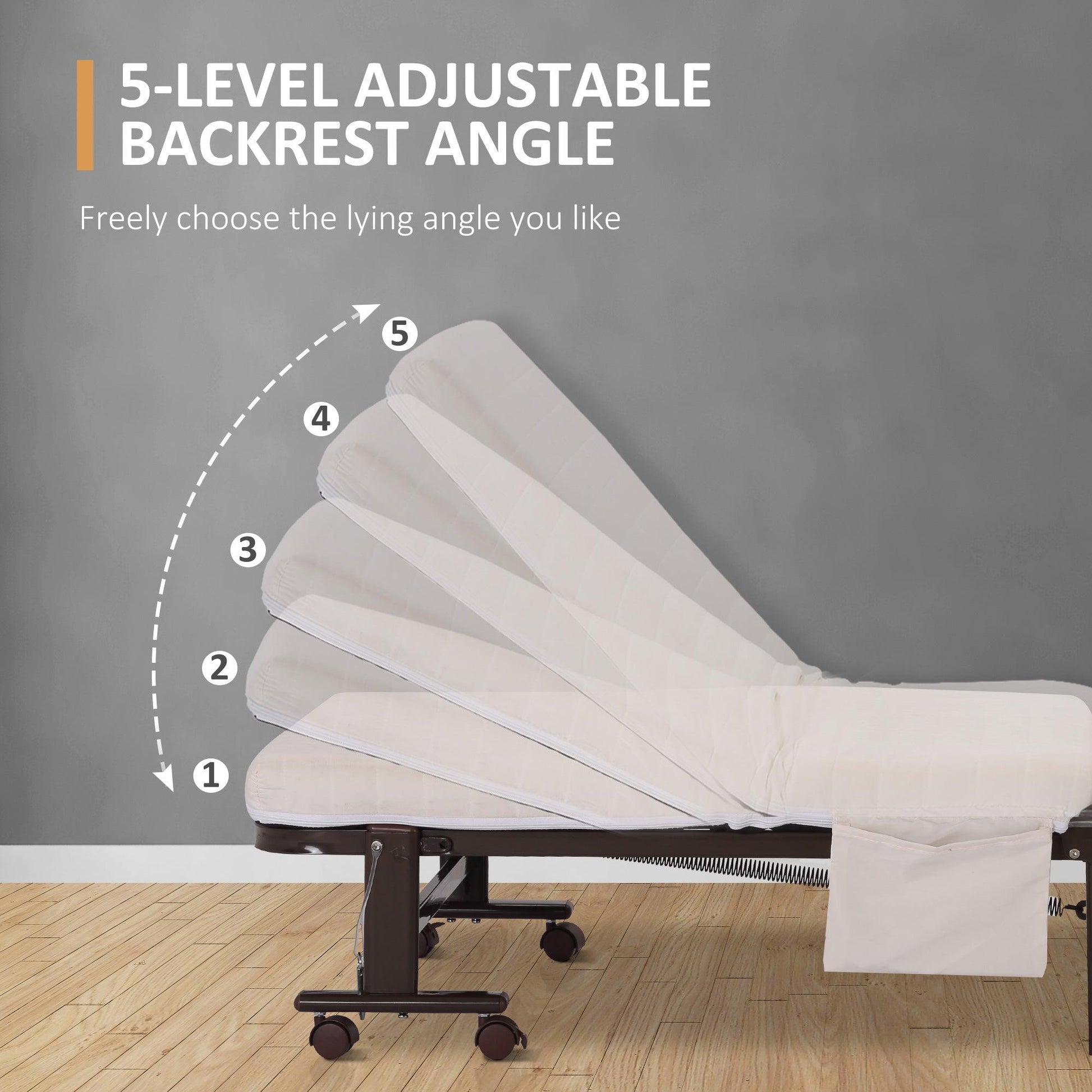HOMCOM Portable Folding Bed with Adjustable Backrest - ALL4U RETAILER LTD