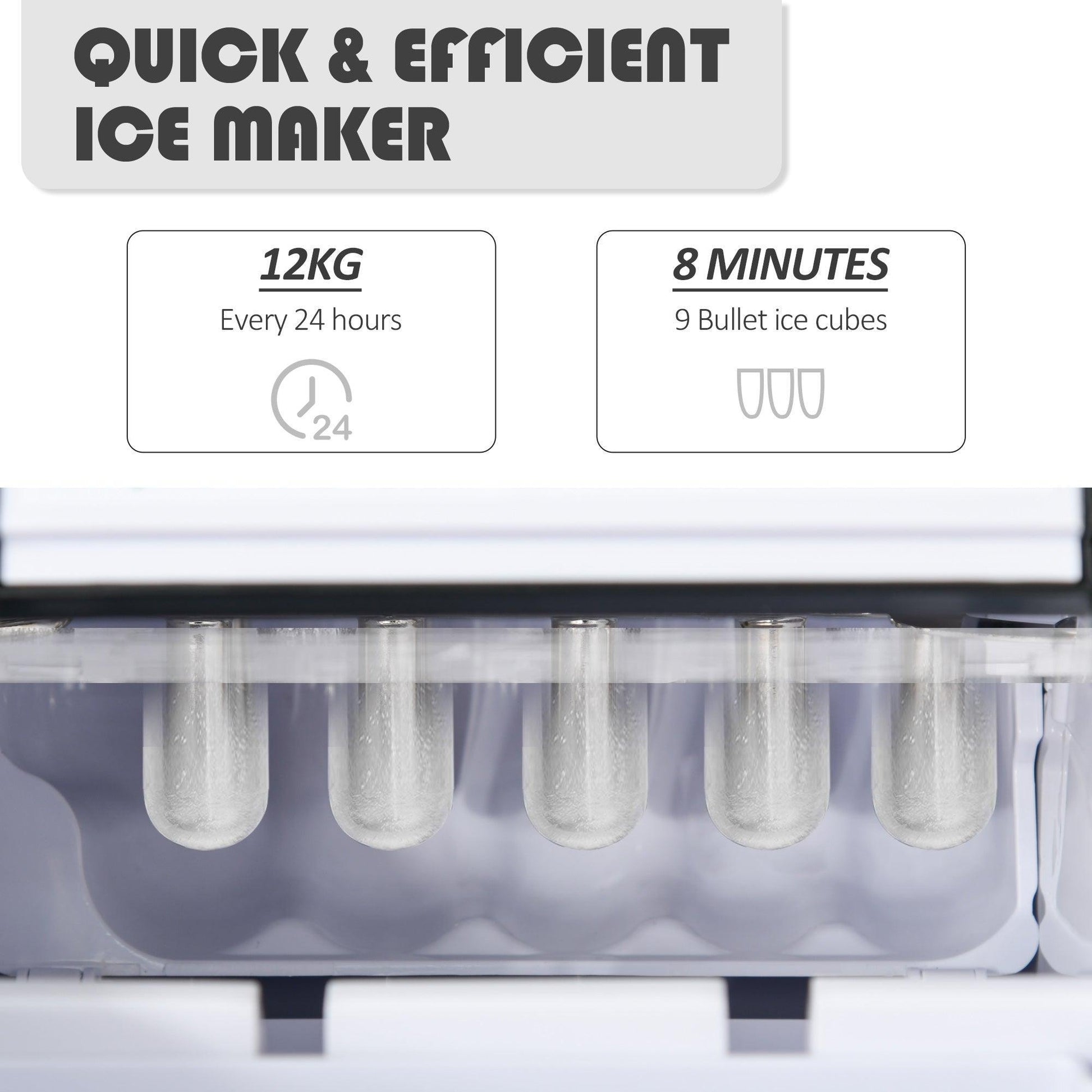 HOMCOM Portable Ice Maker: 12kg/24H Production, Auto Clean, Window - ALL4U RETAILER LTD