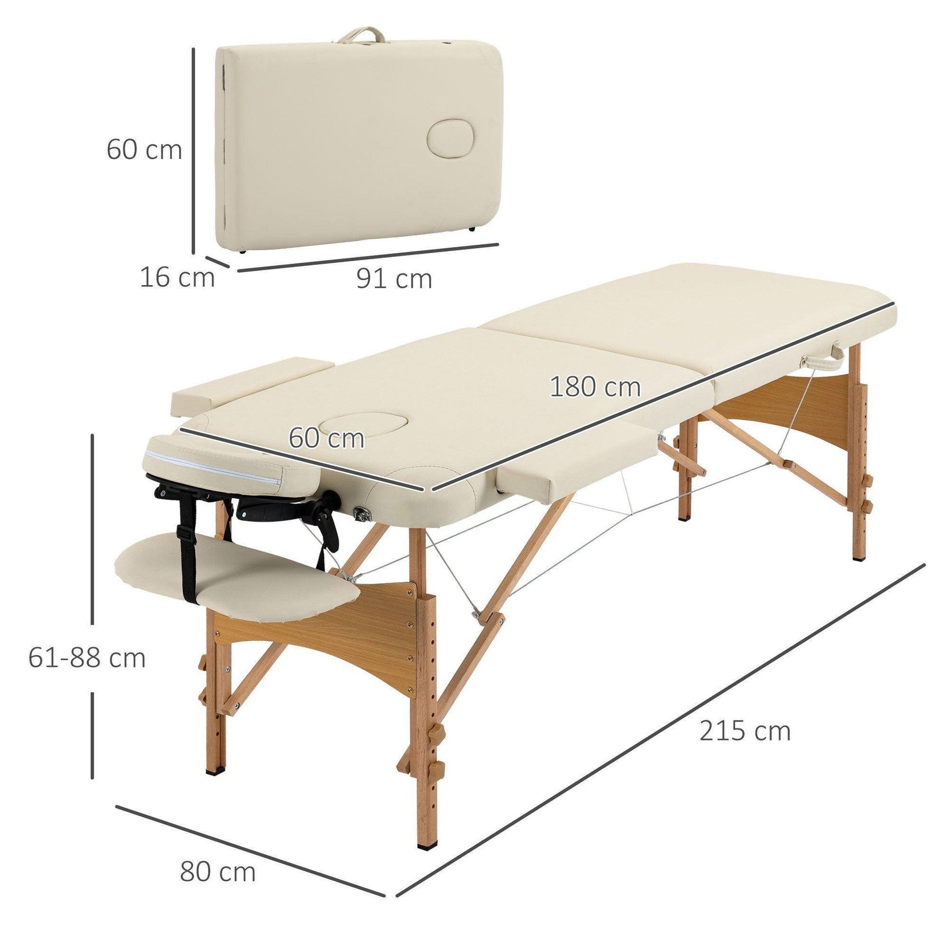 HOMCOM Portable Massage Table, 2-Section Foldable Bed - Cream - ALL4U RETAILER LTD