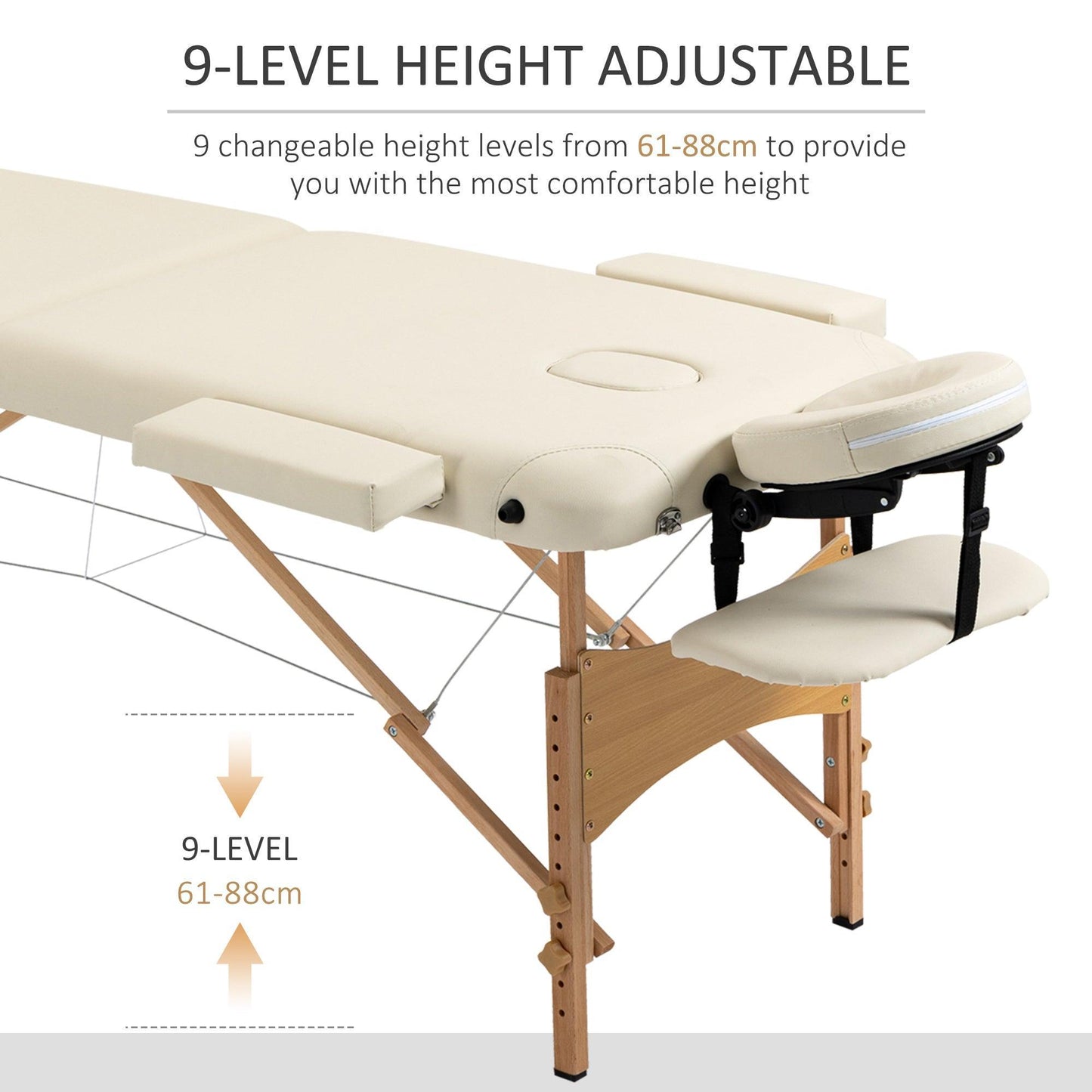 HOMCOM Portable Massage Table, 2-Section Foldable Bed - Cream - ALL4U RETAILER LTD