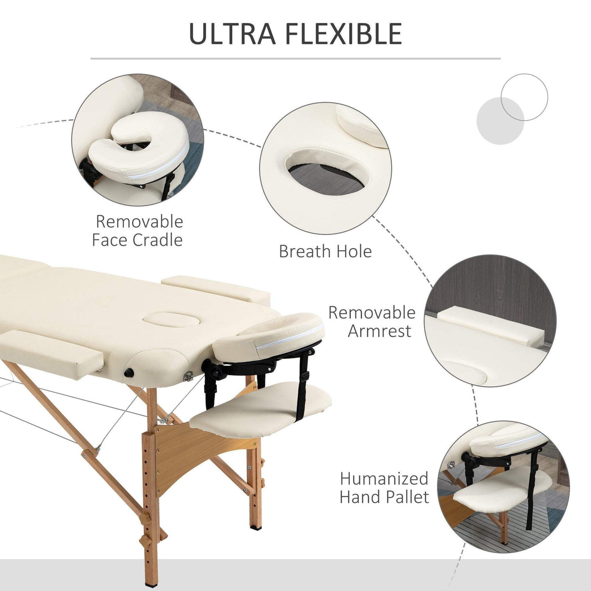 HOMCOM Portable Massage Table, 2-Section Foldable Bed - Cream - ALL4U RETAILER LTD