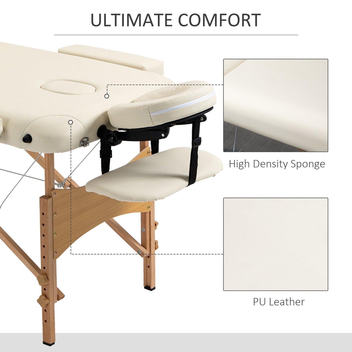 HOMCOM Portable Massage Table, 2-Section Foldable Bed - Cream - ALL4U RETAILER LTD