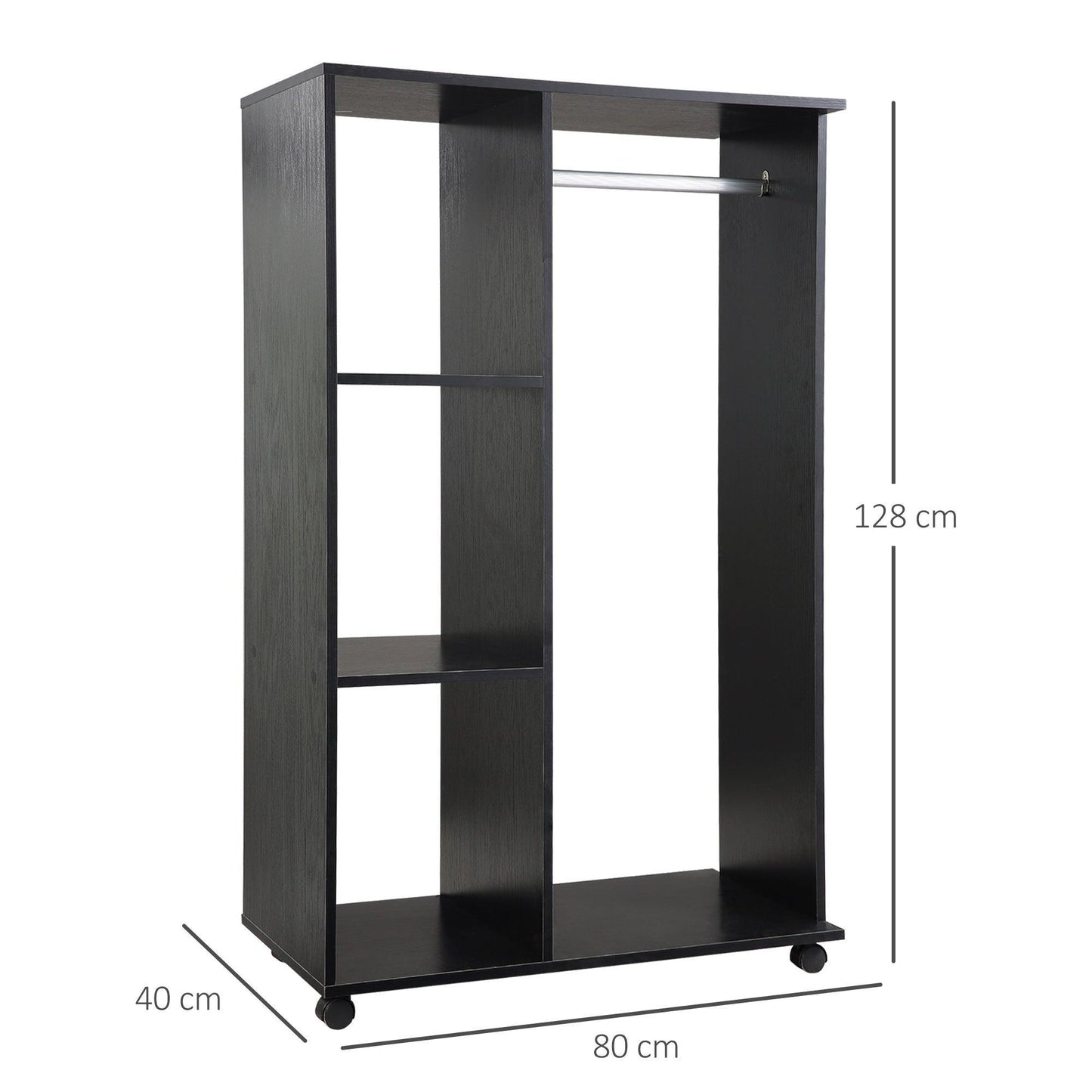 HOMCOM Portable Wardrobe with Hanging Rail & Storage Shelves - Black - ALL4U RETAILER LTD