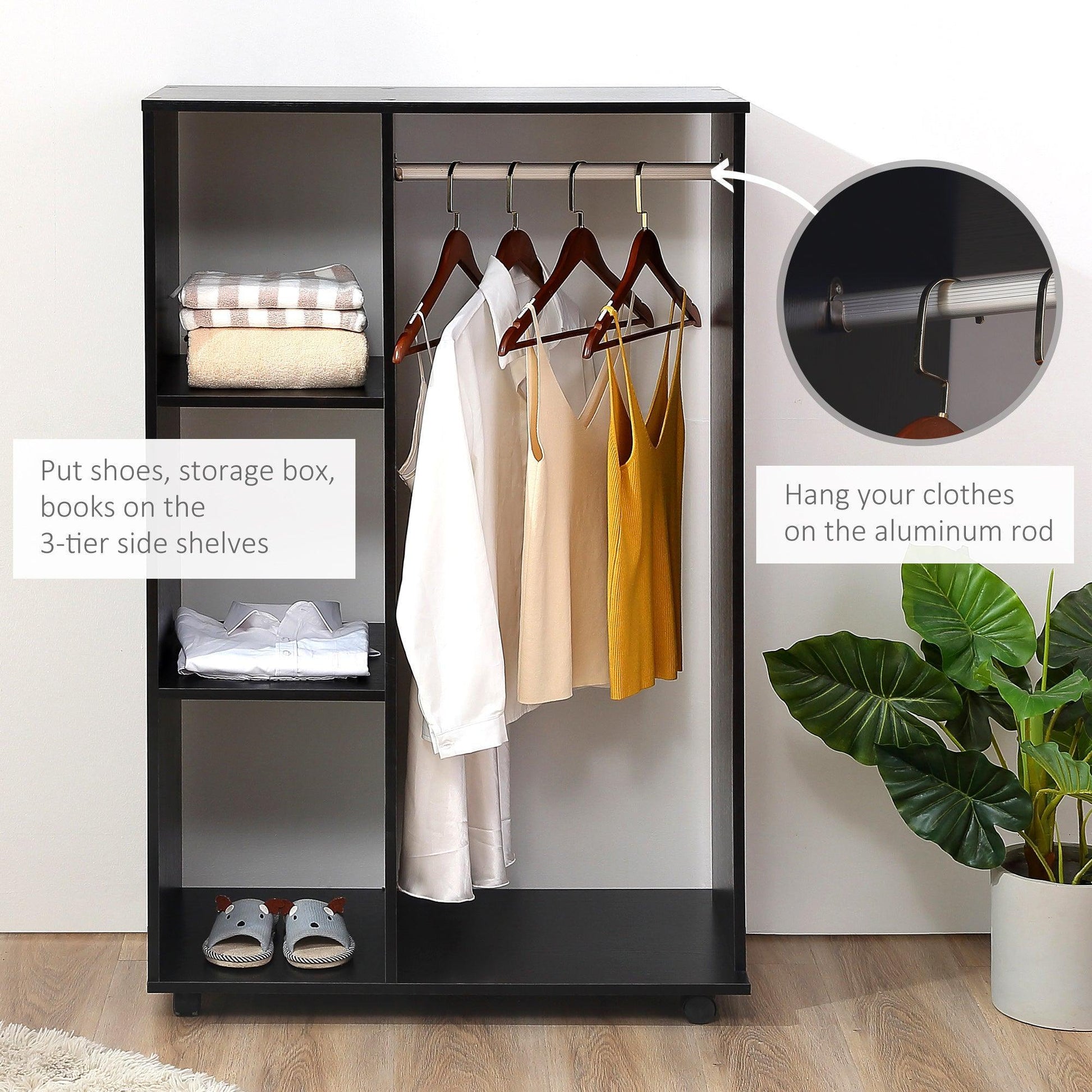 HOMCOM Portable Wardrobe with Hanging Rail & Storage Shelves - Black - ALL4U RETAILER LTD