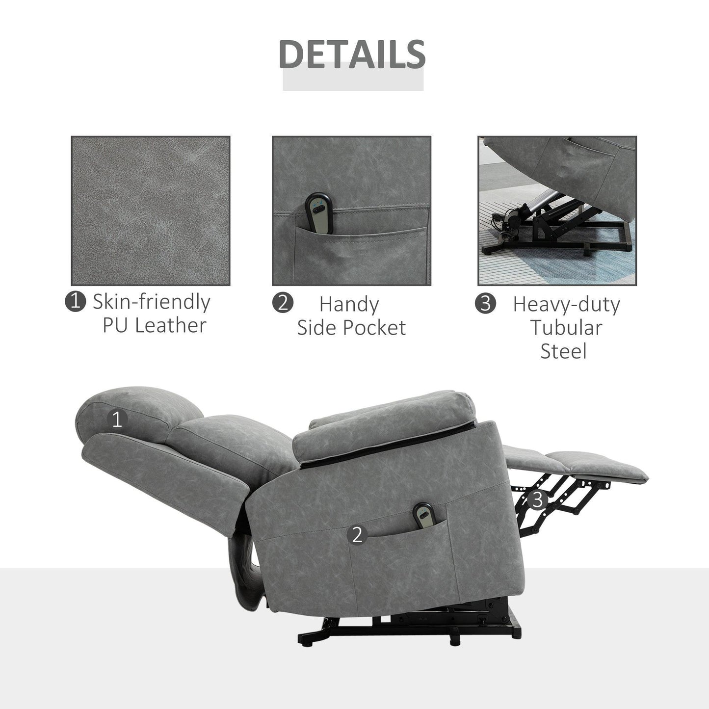 HOMCOM Elderly Power Lift Recliner Chair | Remote Control | Grey - ALL4U RETAILER LTD