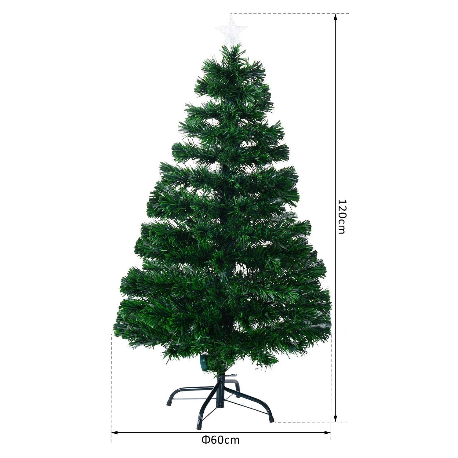 HOMCOM Pre-Lit Artificial Christmas Tree with Metal Base - 1.2m - ALL4U RETAILER LTD