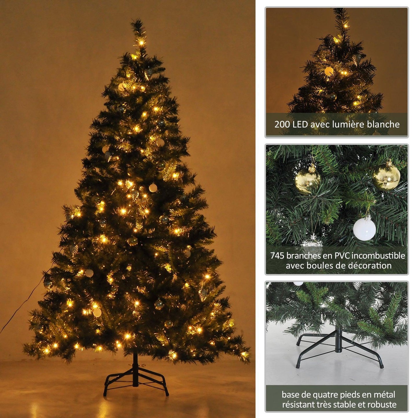 HOMCOM Pre-Lit Christmas Tree 6ft, 200 LED Lights - ALL4U RETAILER LTD