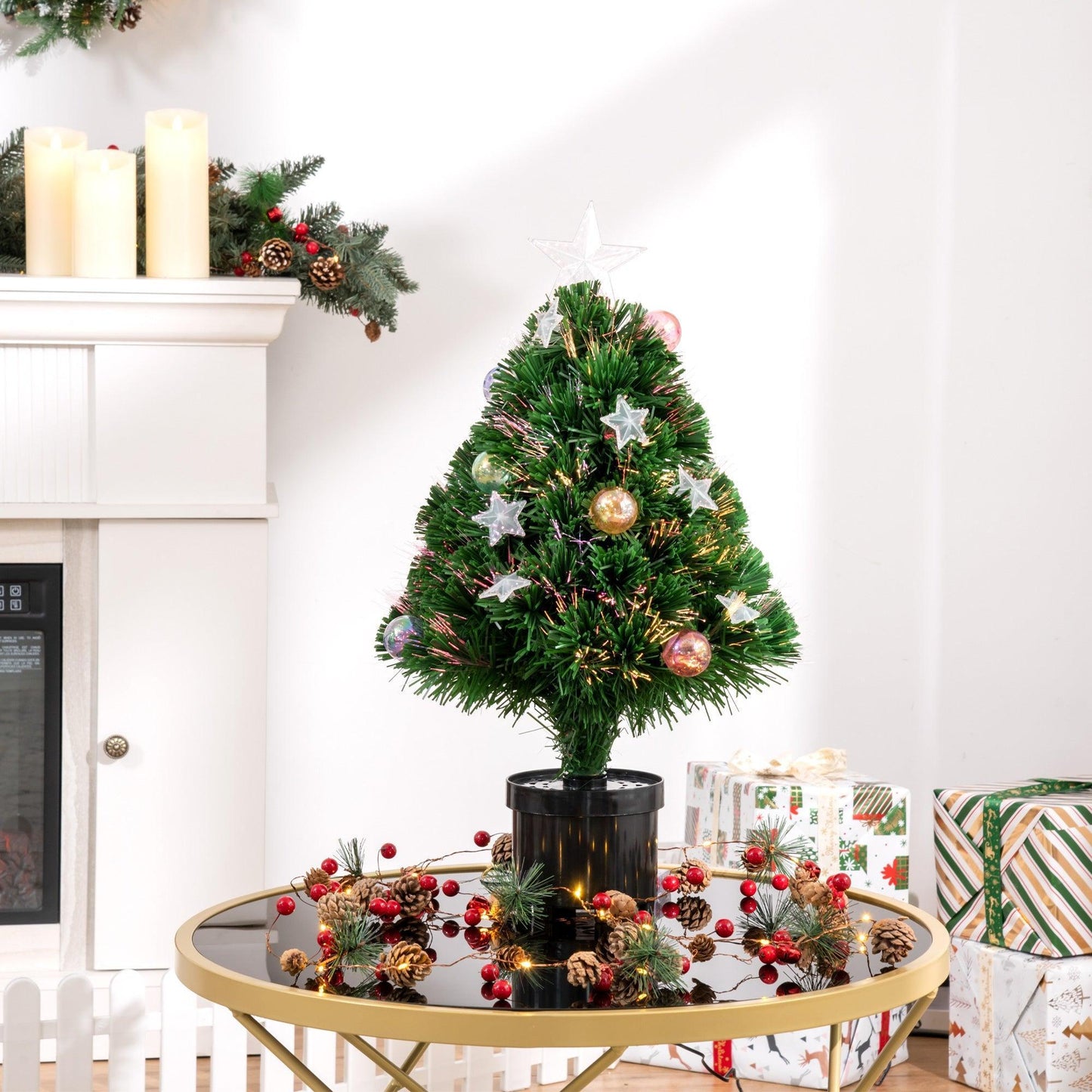 HOMCOM Pre-Lit Green Christmas Tree with LED Lights - ALL4U RETAILER LTD