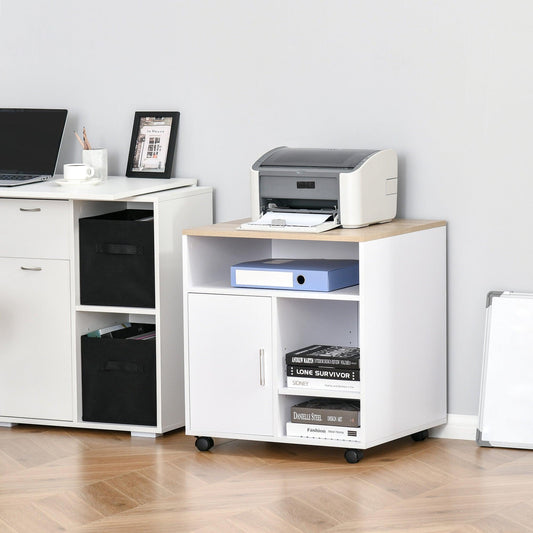 HOMCOM Printer Stand - Mobile Storage Unit - Oak - ALL4U RETAILER LTD