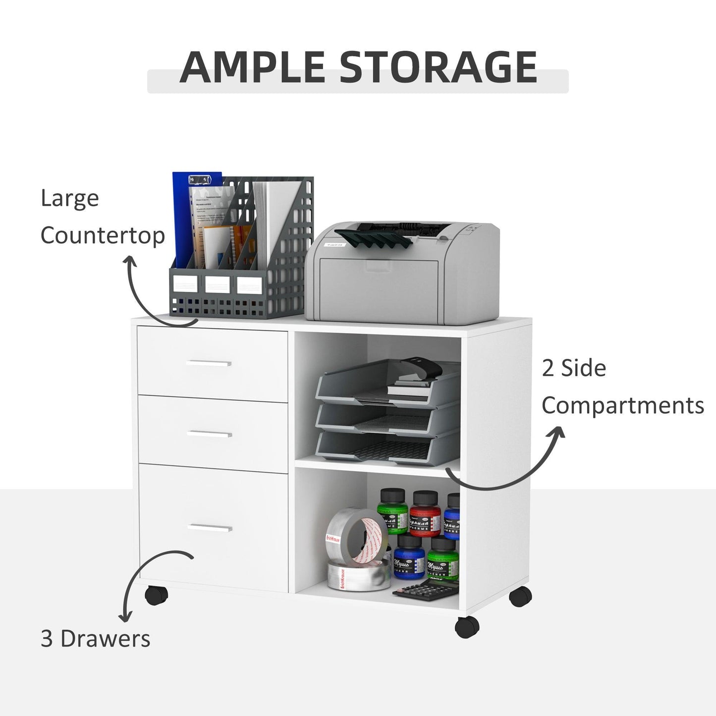 HOMCOM Printer Stand with Storage and Wheels - ALL4U RETAILER LTD