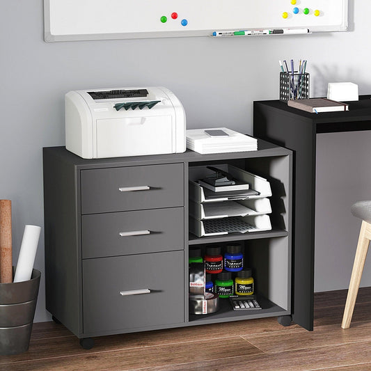 HOMCOM Printer Stand with Storage: Modern 3 Drawers & Shelves - ALL4U RETAILER LTD