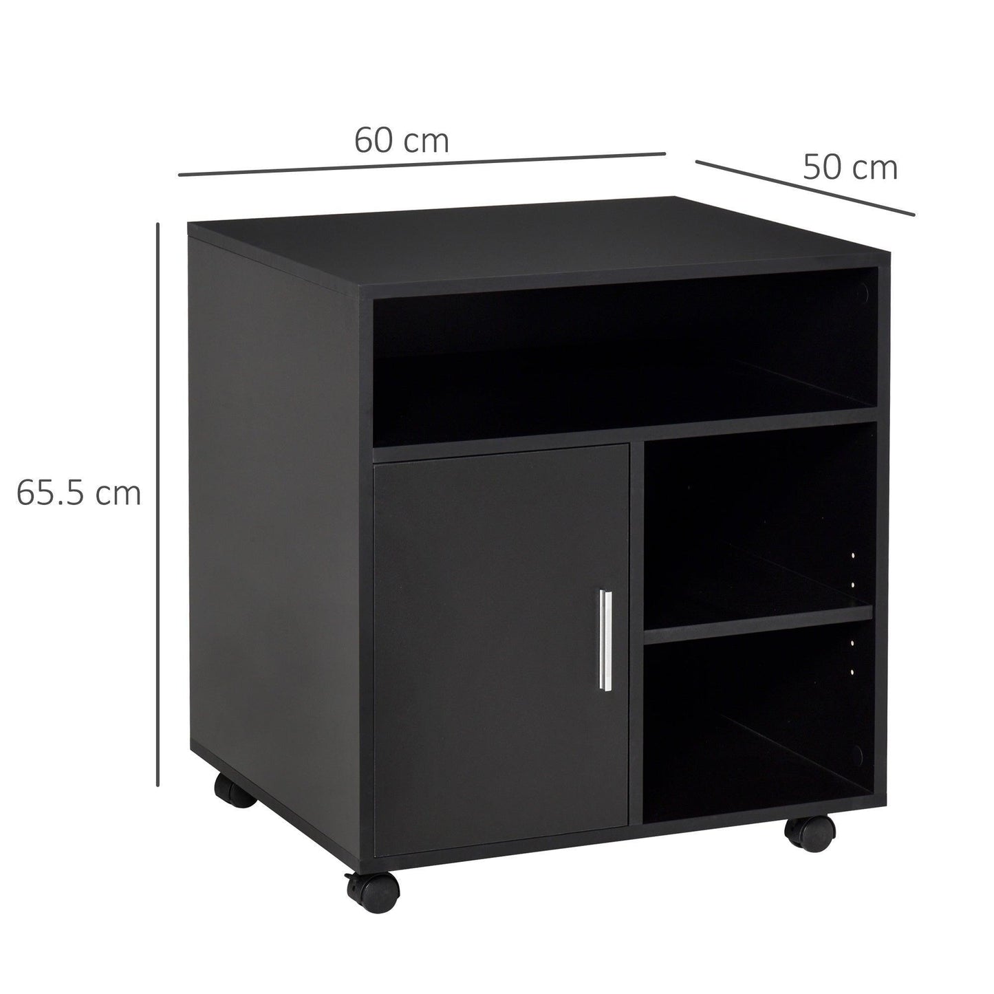 HOMCOM Printer Stand with Wheels - Modern Style, Black (60x50x65.5cm) - ALL4U RETAILER LTD