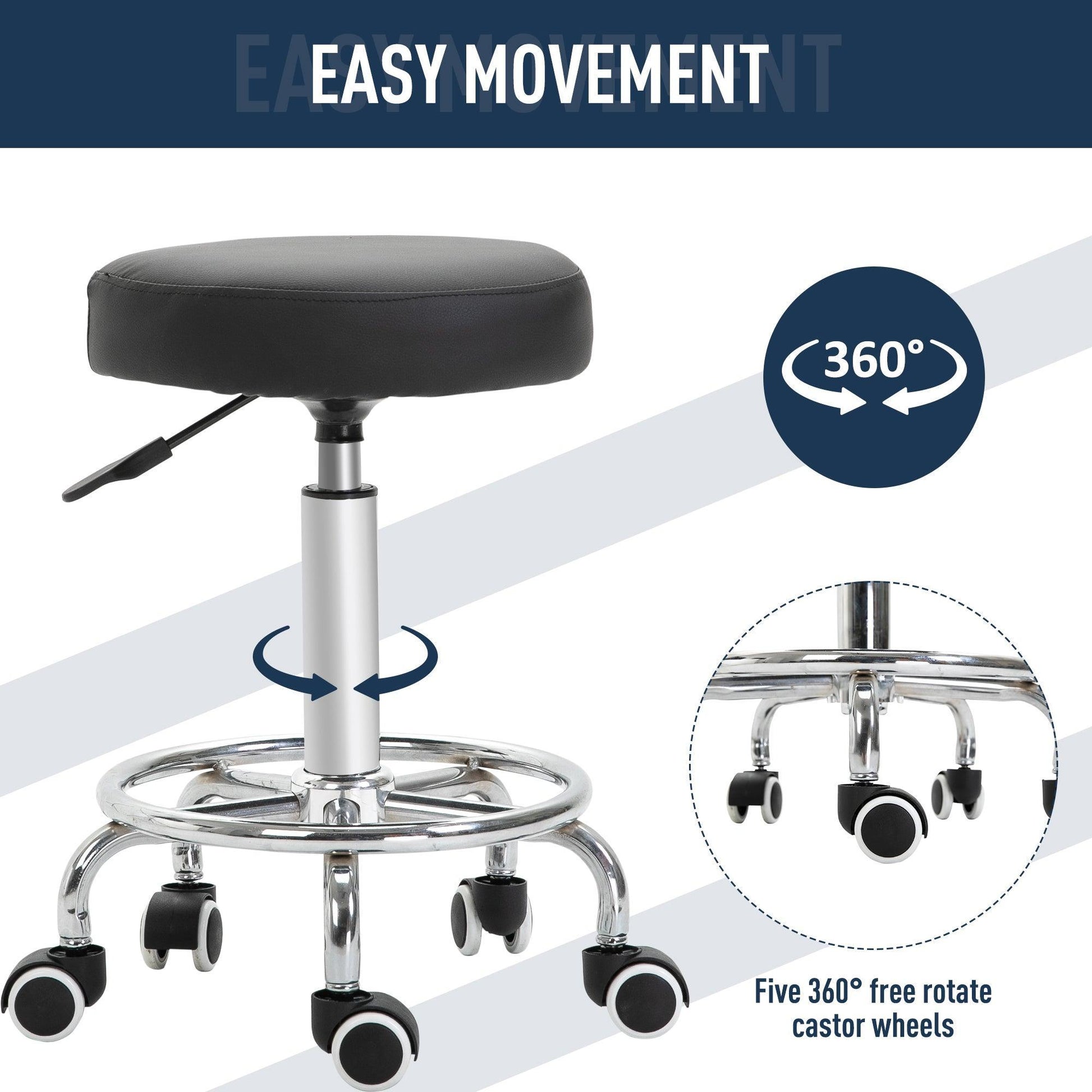 HOMCOM Adjustable Salon Stool: Black PU Leather - ALL4U RETAILER LTD