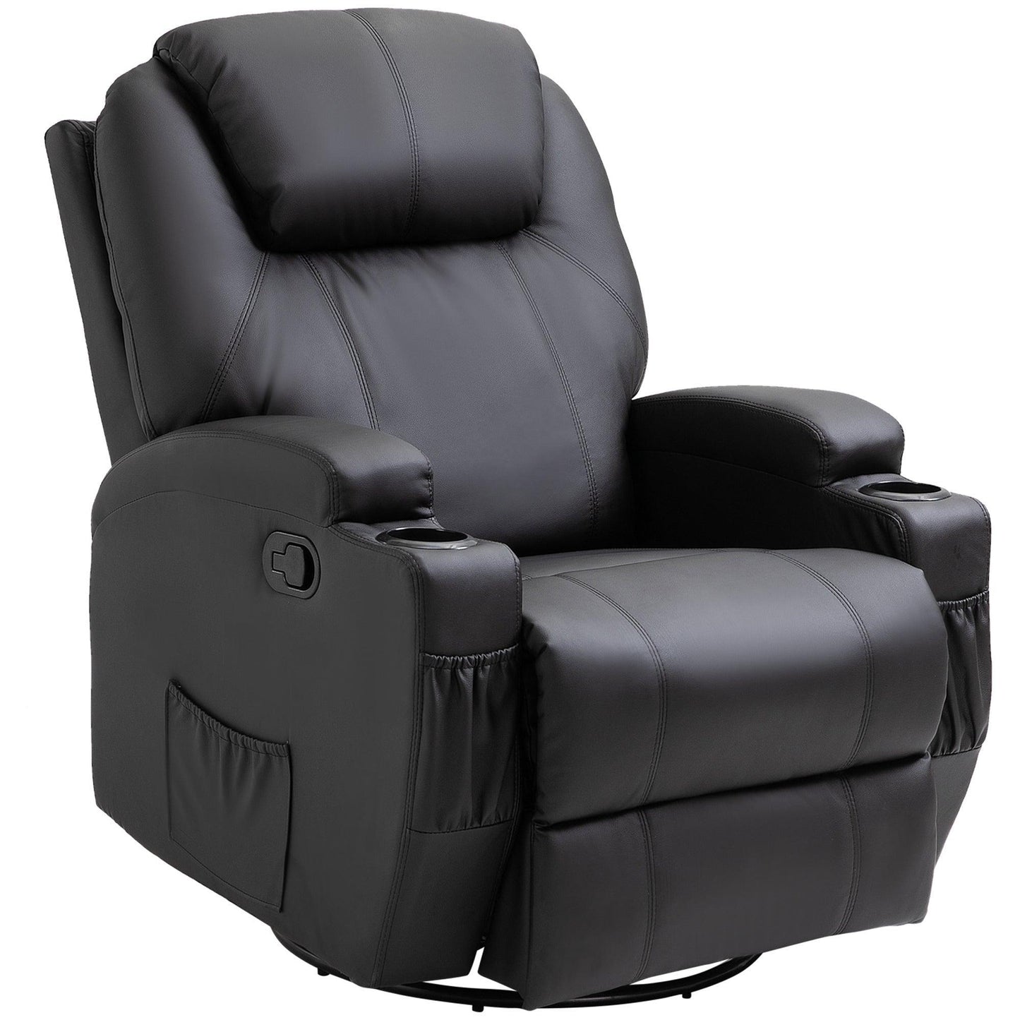 HOMCOM PU Leather Massage Swivel Chair, Black - ALL4U RETAILER LTD