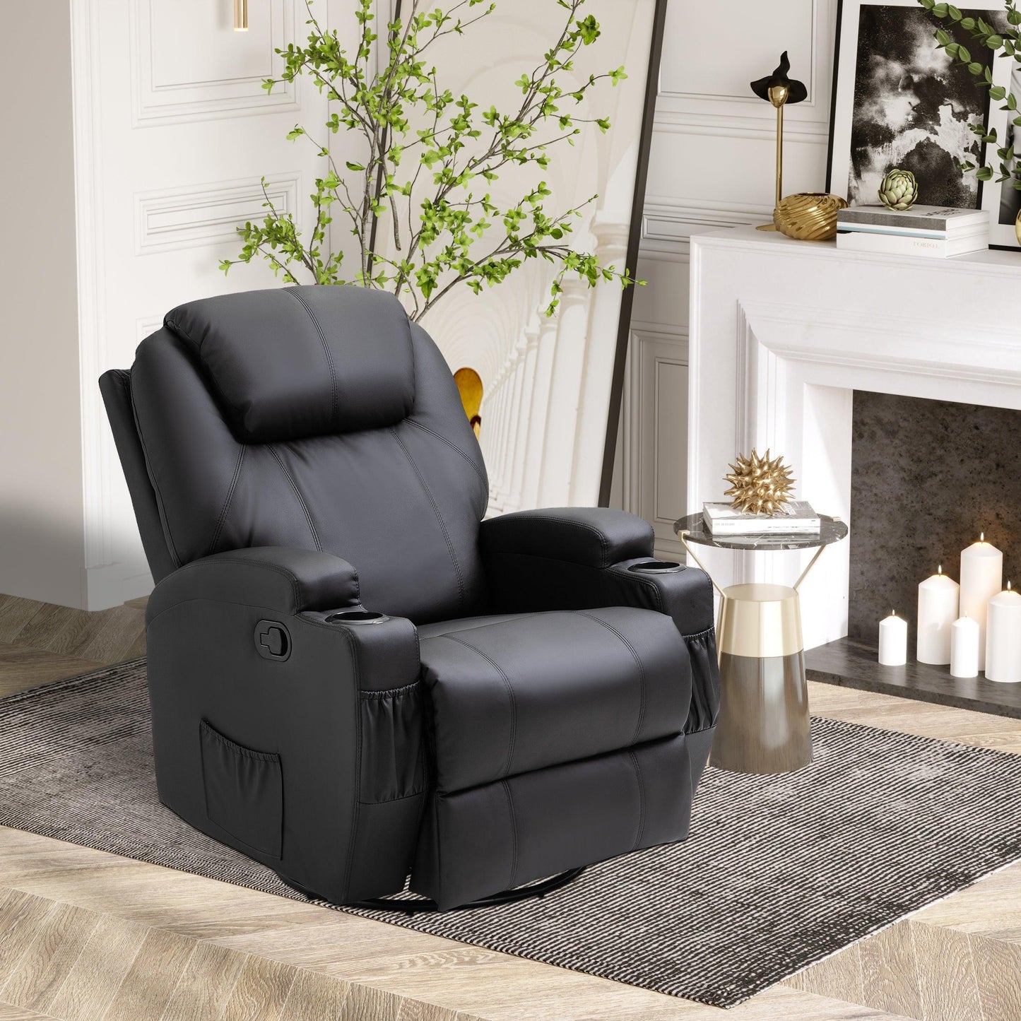 HOMCOM PU Leather Massage Swivel Chair, Black - ALL4U RETAILER LTD